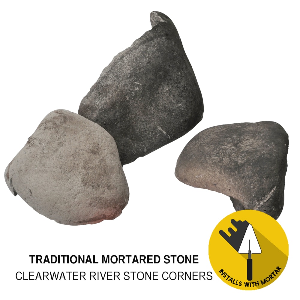 M-Rock CLEARWATERCORNERS Clearwater River Stone 6 Linear feet Grey Base with black, grey, light brown, light maroon, and neutral stones Stone veneer