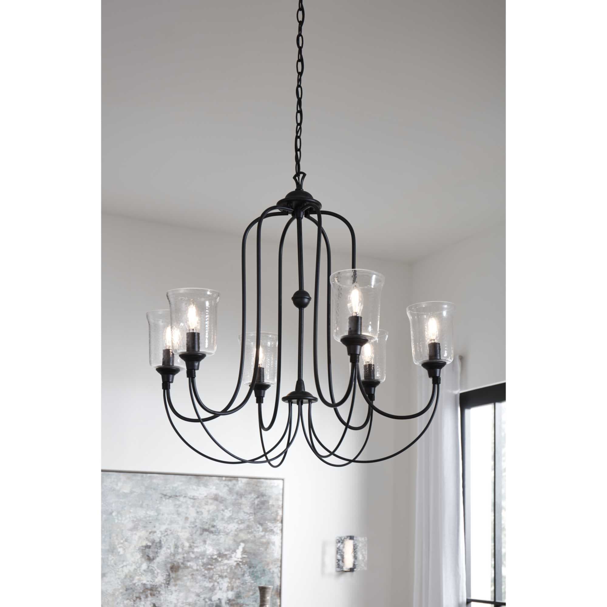 Black Cage 32" Chiseled Glass 6-Light Chandelier
