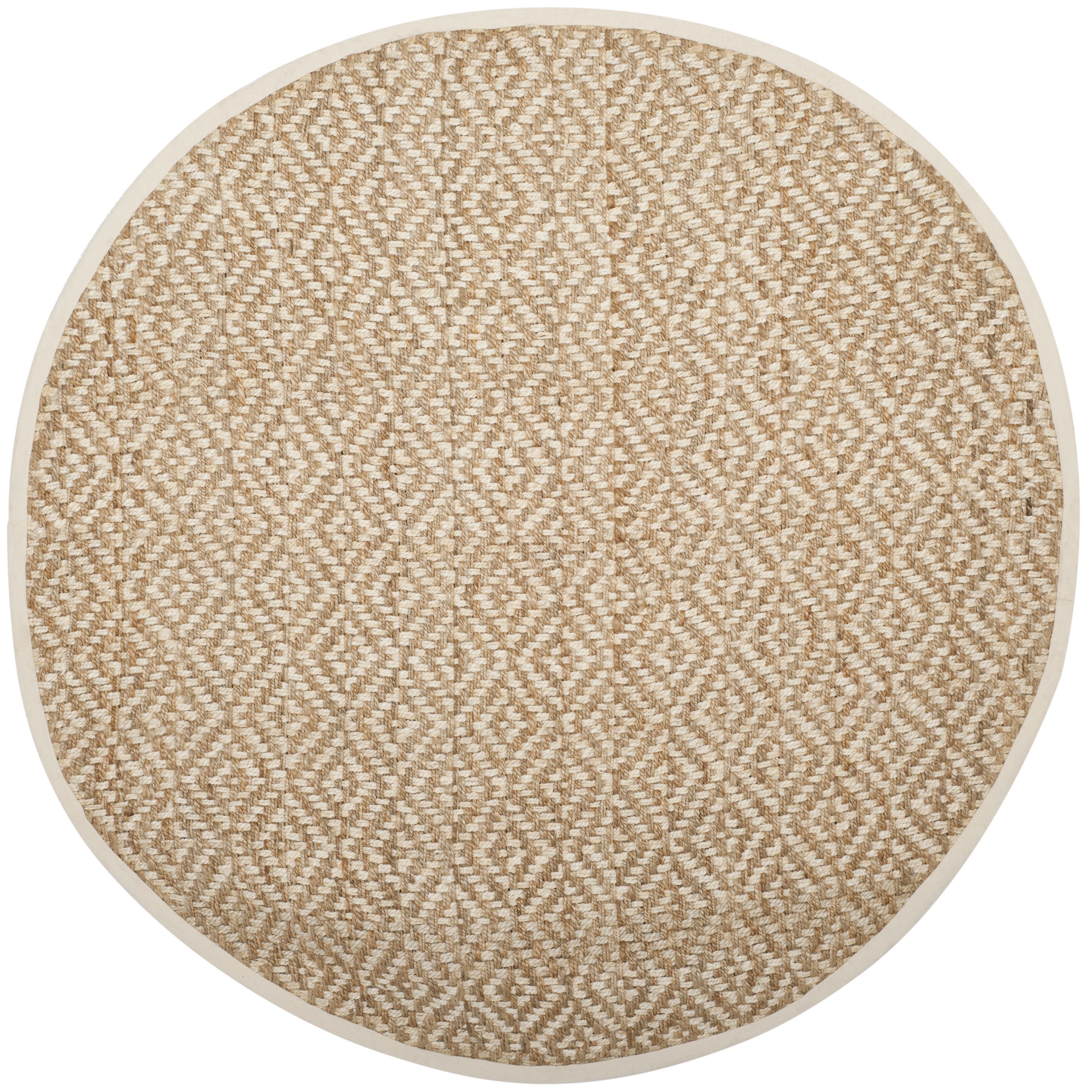 Ivory Geometric Handwoven Jute 6' Square Rug with Non-Slip Backing
