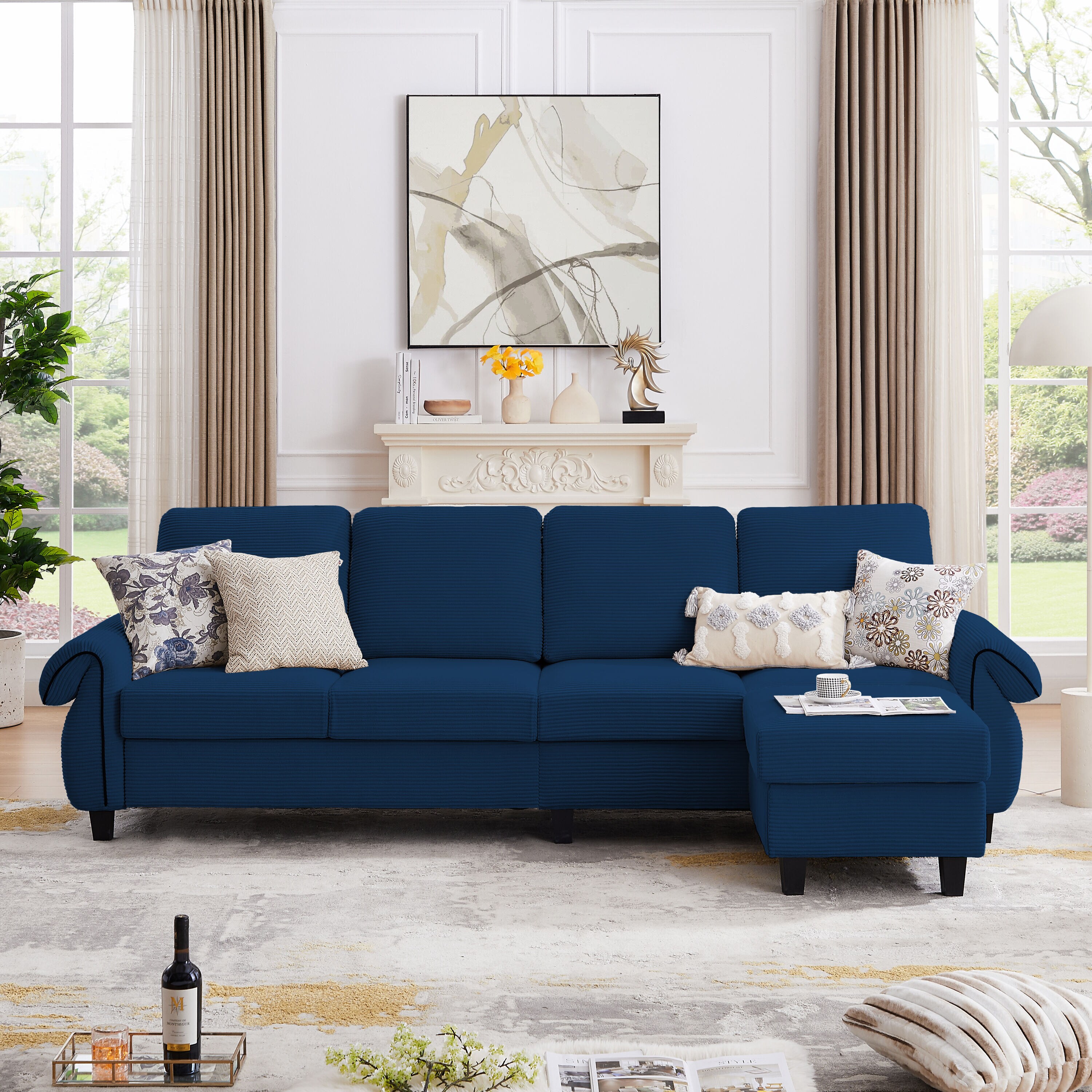 Jarenie 111 82 In Modern Blue Velvet Sectional In The Couches Sofas   65730555 