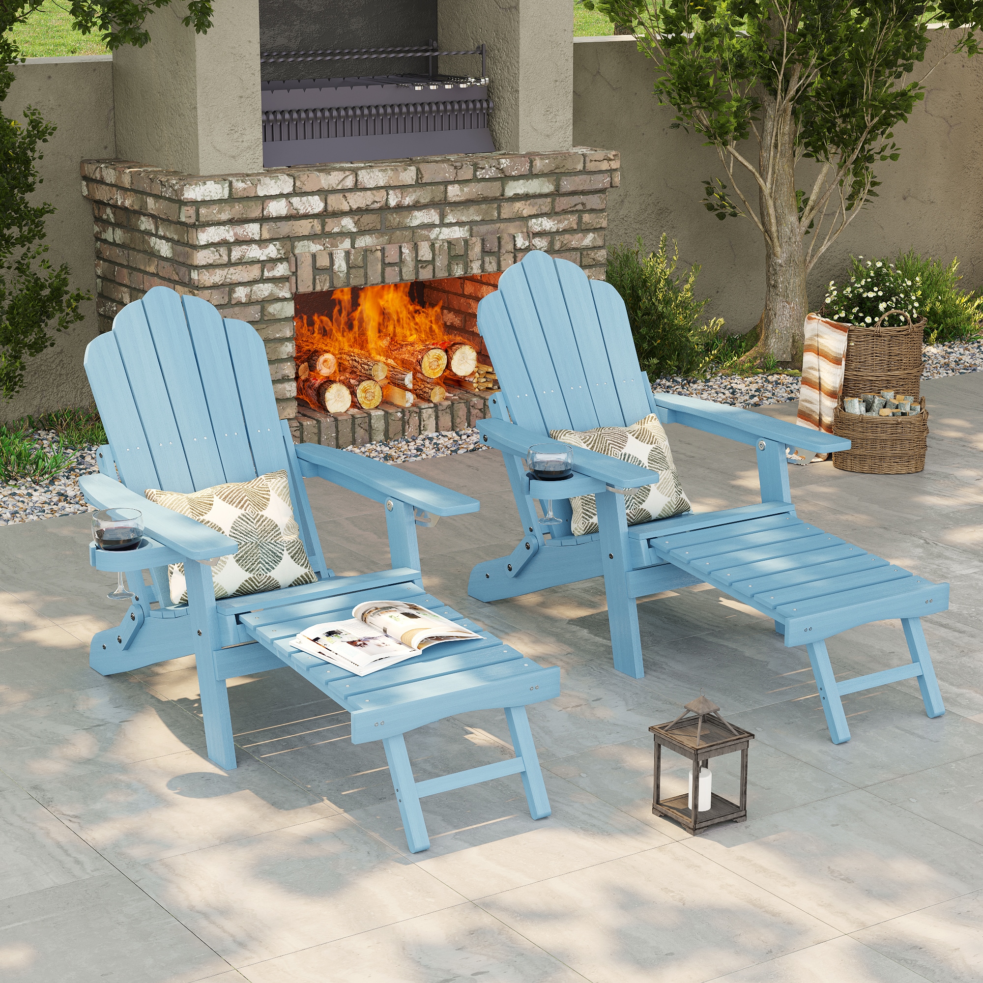 ACEGOSES LW-BAR-26-LB-2 Adirondack Chair Set of 2 Turquoise Stationary Adirondack Chair with Slat Seat