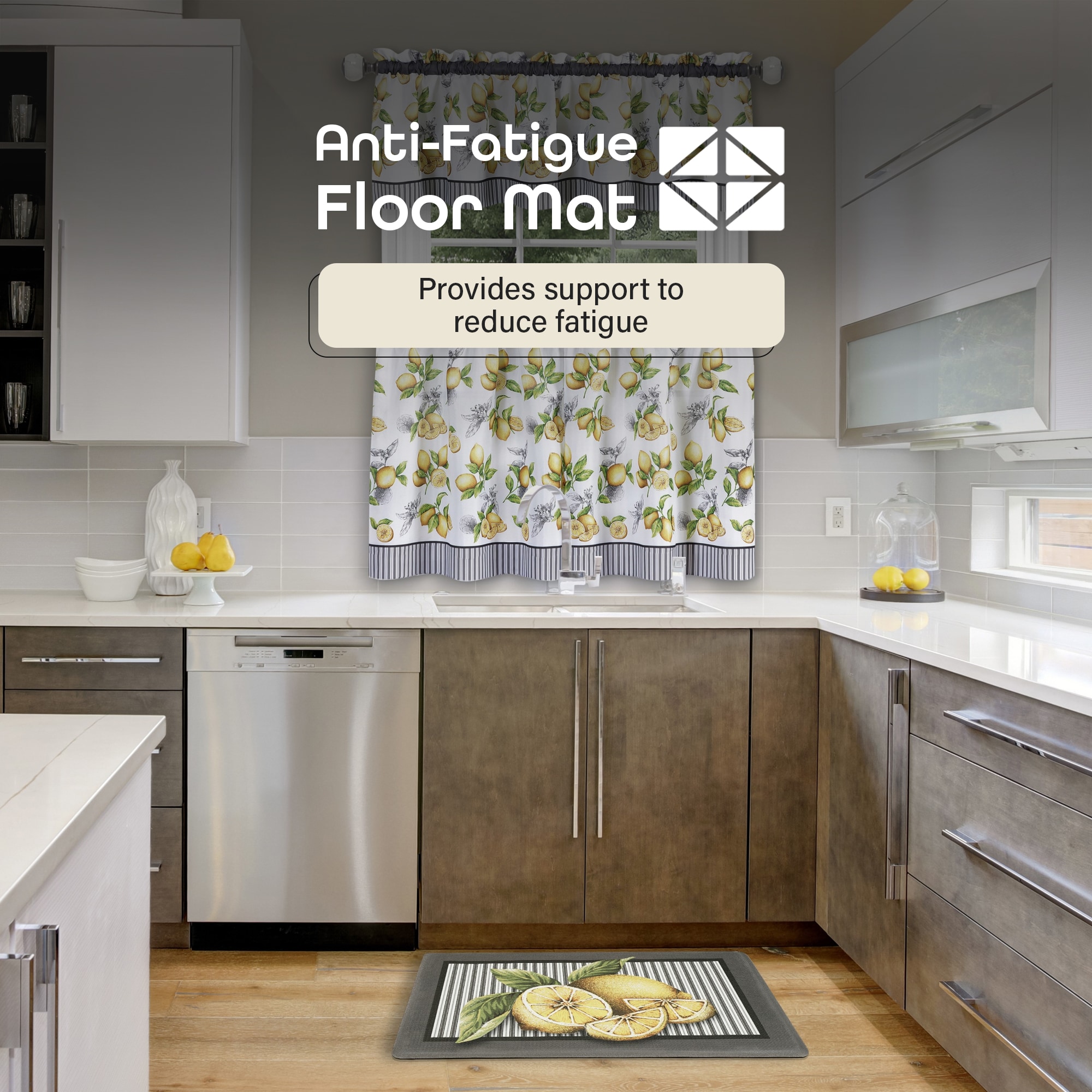 Lemon Drop Yellow and Gray Anti-Fatigue Kitchen Mat