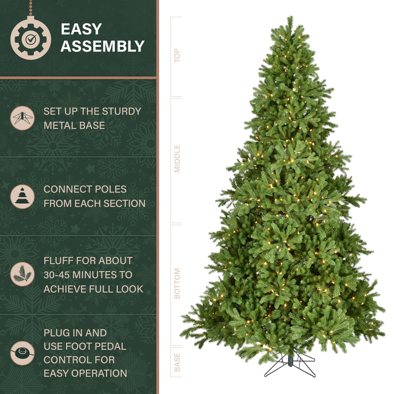 Asheville Pine 8-ft Artificial Christmas Tree with Warm White LED Lights