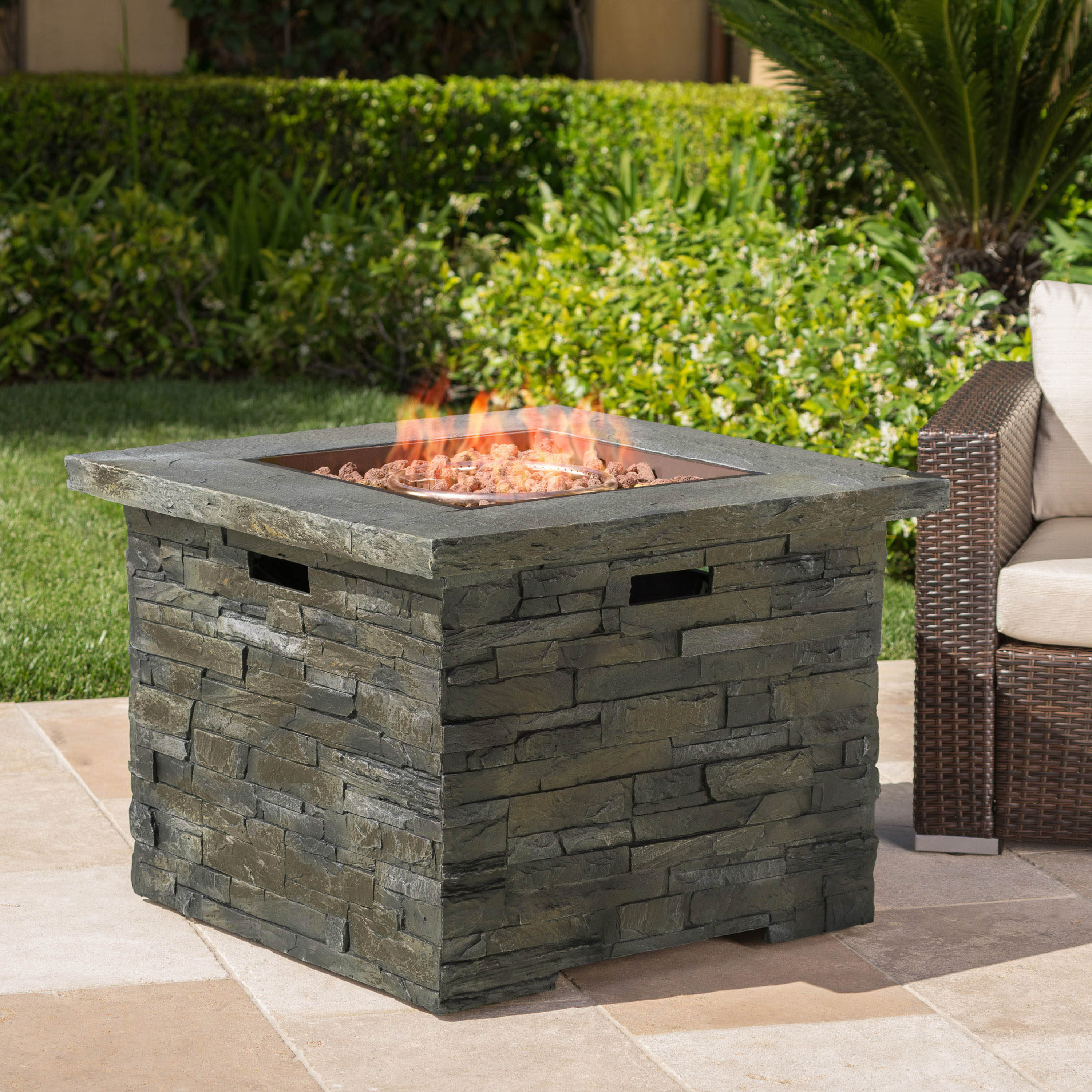 ToolCat PG2-20-PT 33-Inches W Stone Gray Magnesium oxide Square Tabletop Liquid propane Fire pit table