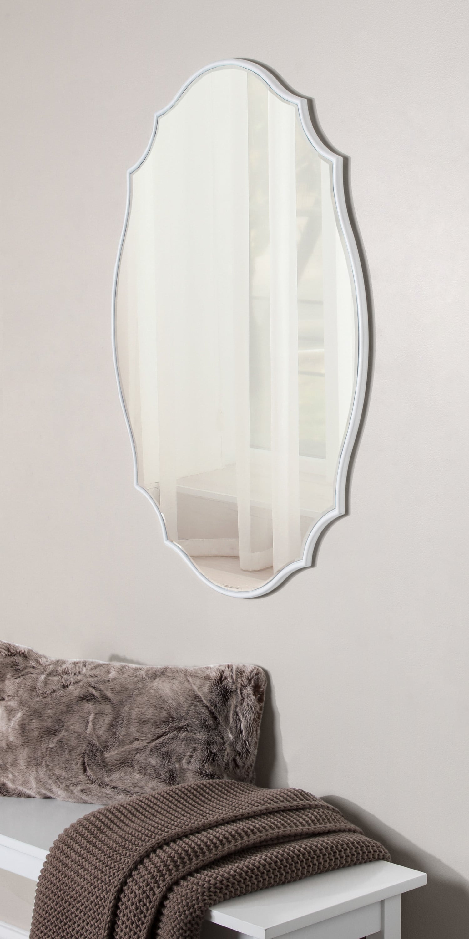 Kate and Laurel Leanna 24-in W x 36-in H Oval White Framed Wall Mirror ...