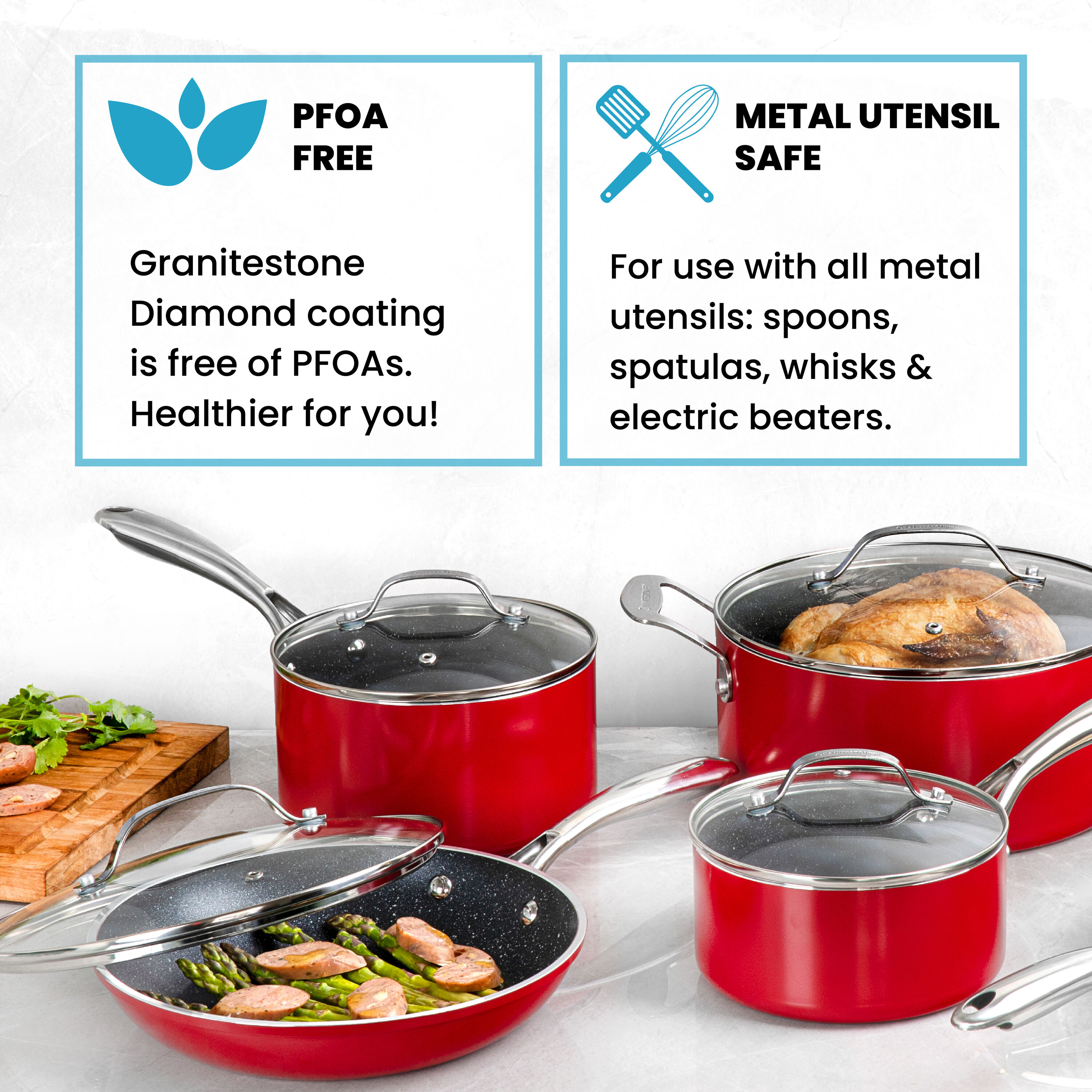  Granitestone Nonstick Cookware Set 13 Piece Nonstick Pots and Pans  Set with Triple Layer Diamond Coating, 100% PFOA Free, Stay Cool Touch  Handles, Metal Utensil Safe, Oven & Dishwasher Safe 