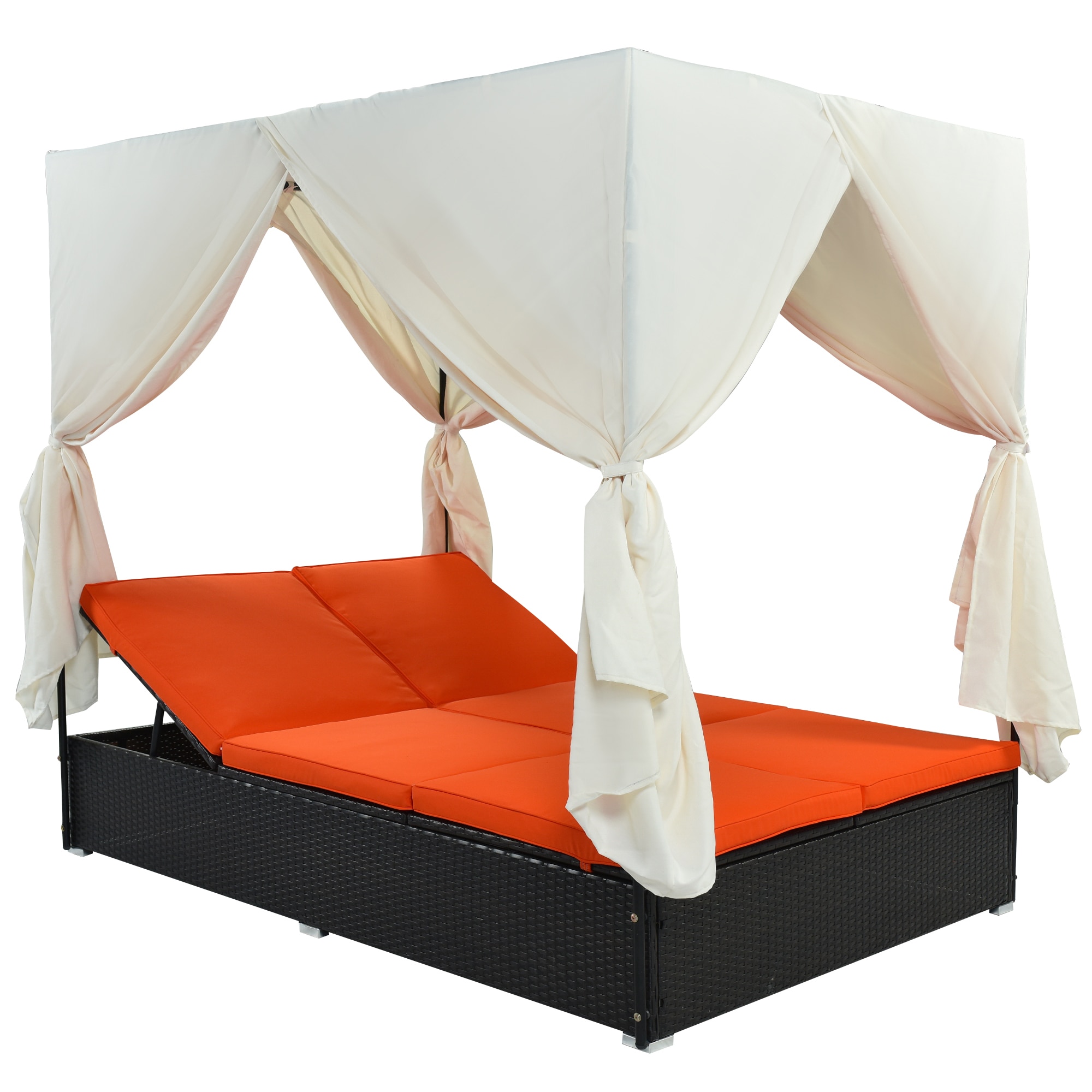 Bybafun YA3300139 Outdoor Sectional with Orange Cushions and Steel Frame