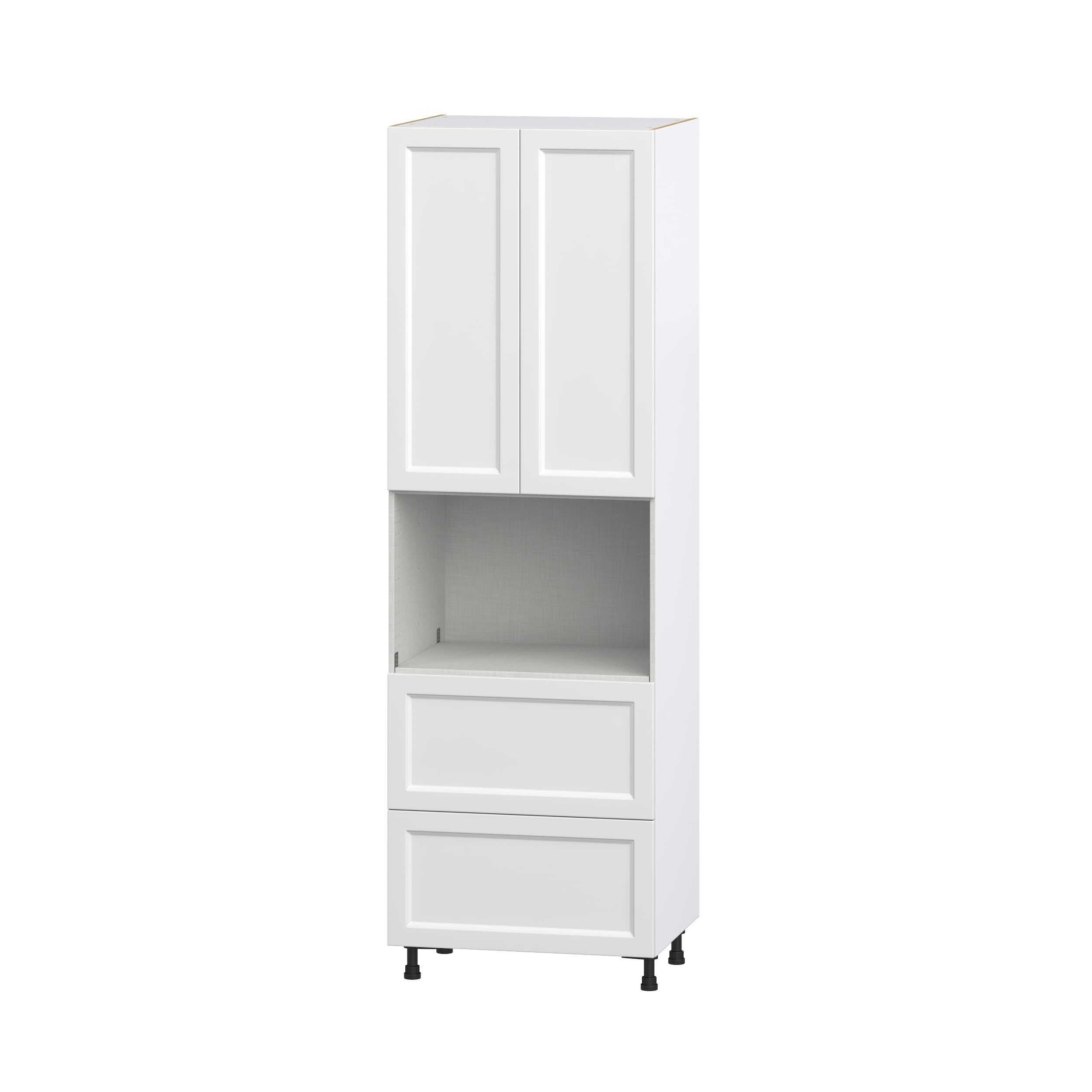 Hugo&Borg DSTM2D3094.5-RI Riviera 30-in W x 94.5-in H x 24-in D Bright White 2 -Drawers Microwave Pantry Fully assembled Cabinet (Recessed Panel Shaker)