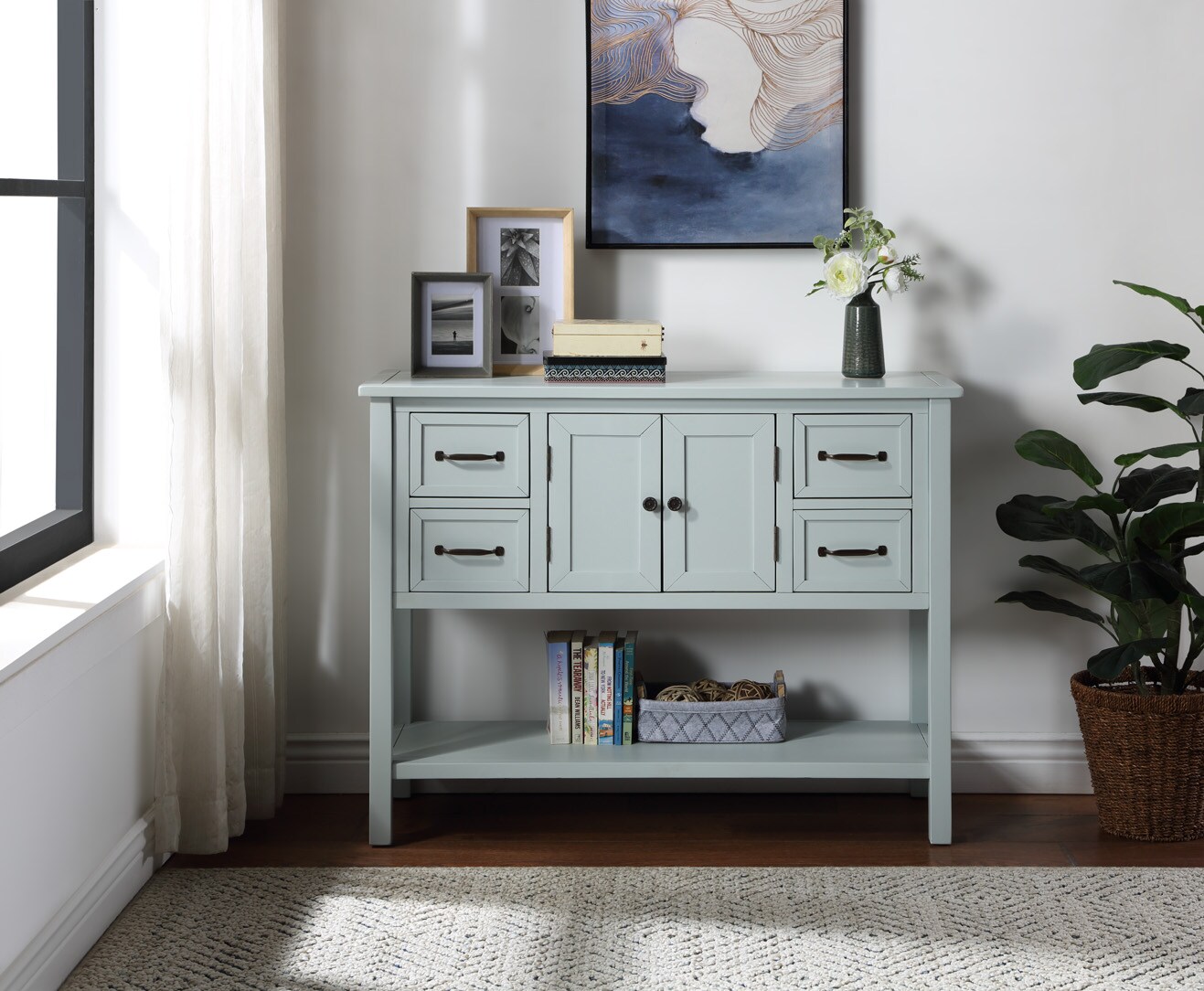 Details about   Antique Blue Console Table Sofa Table w/Storage Drawers Shelf Entryway Sideboard 