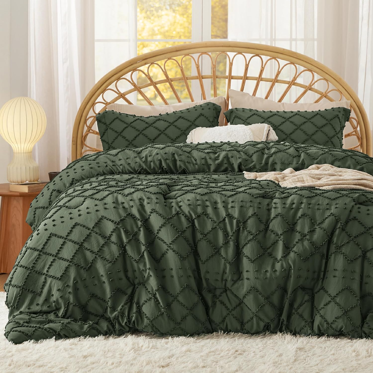 Bedsure 3 Pieces Comforter Set Full Size 82x86 Olive Green Microfiber All Seasons Fluffy Tufted Soft Lightweight Breathable