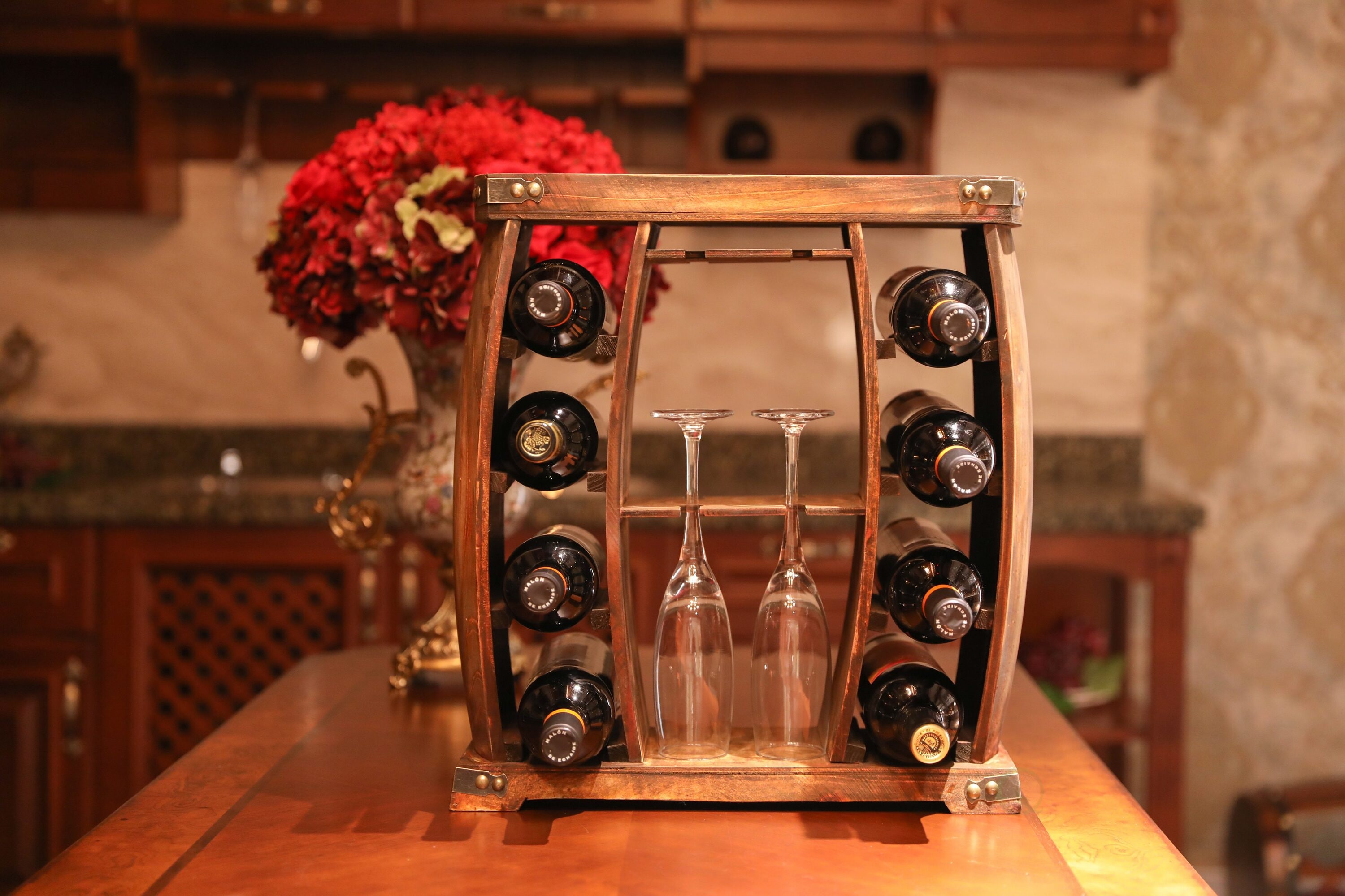 5 Five Simply Smart Tabletop Wooden Wine Rack for 8 Bottles Brown  46.5x16.5x32cm