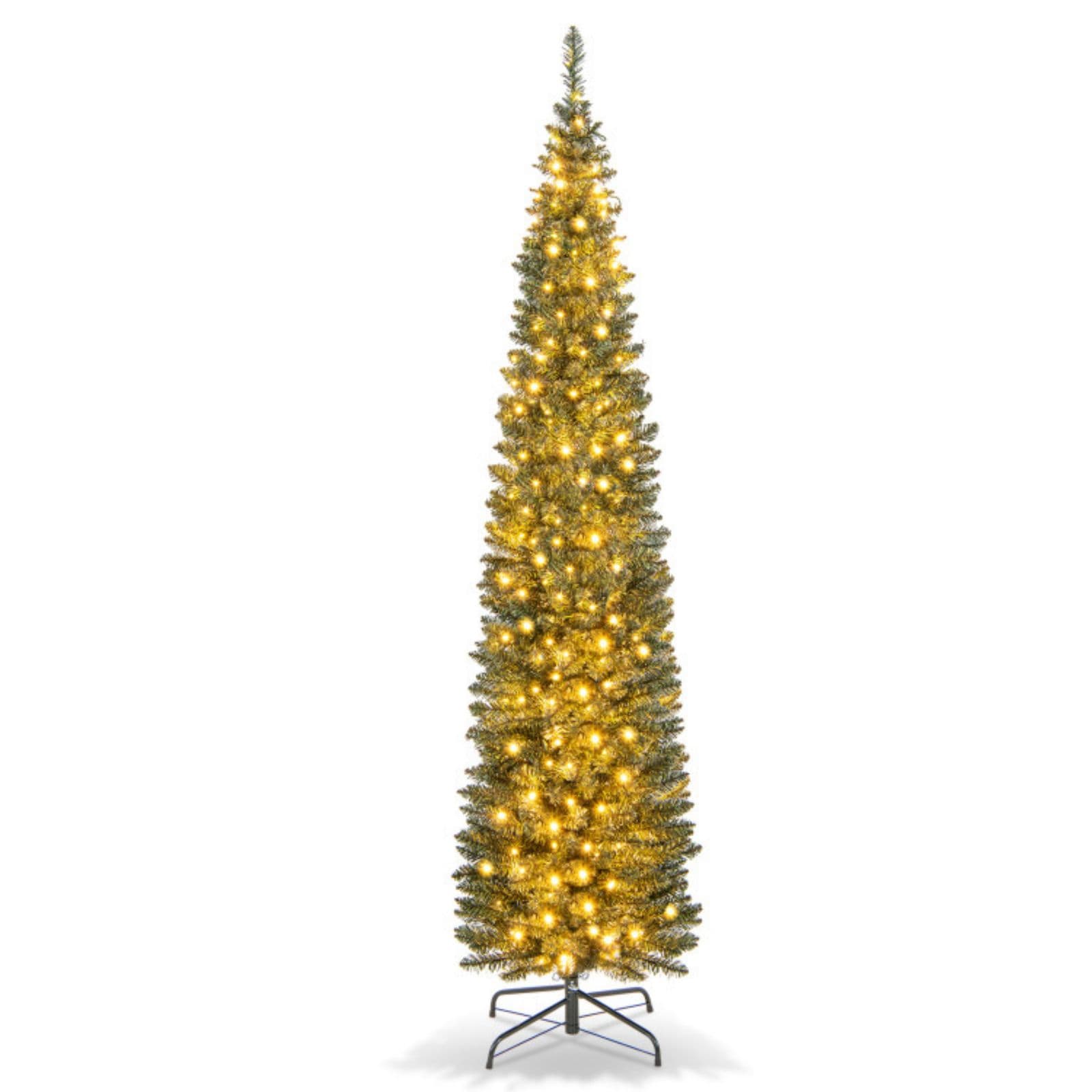 WELLFOR CM-HPY-23607 7-Feet Pre-lit Slim Artificial Christmas Tree with Yellow LED Lights