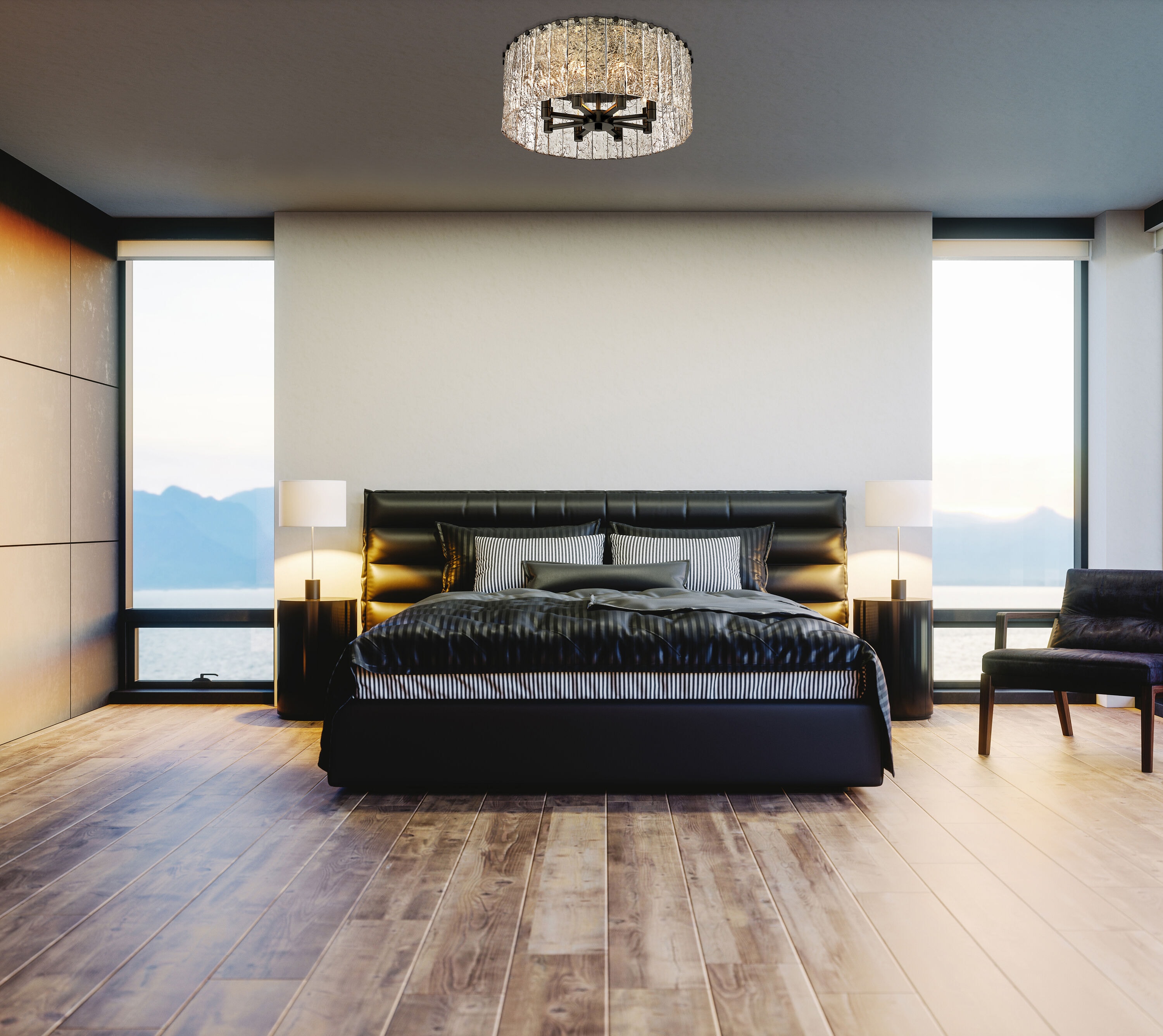 Matte Black Contemporary Glacier 8-Light Flush Mount Ceiling Fixture