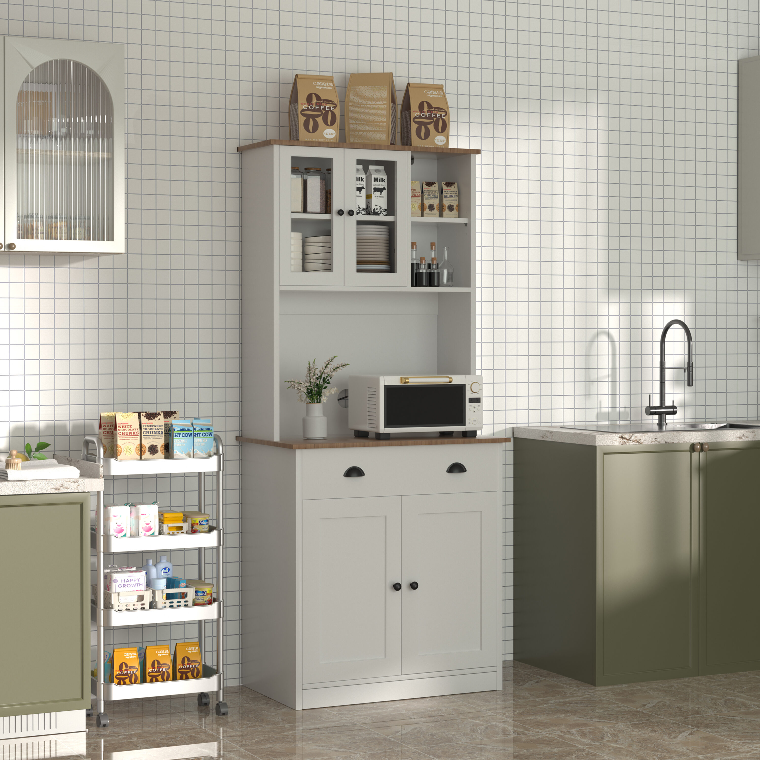 VEIKOUS HP0405-04WH-1 Contemporary/Modern White Cedar Pantry with Wine Storage