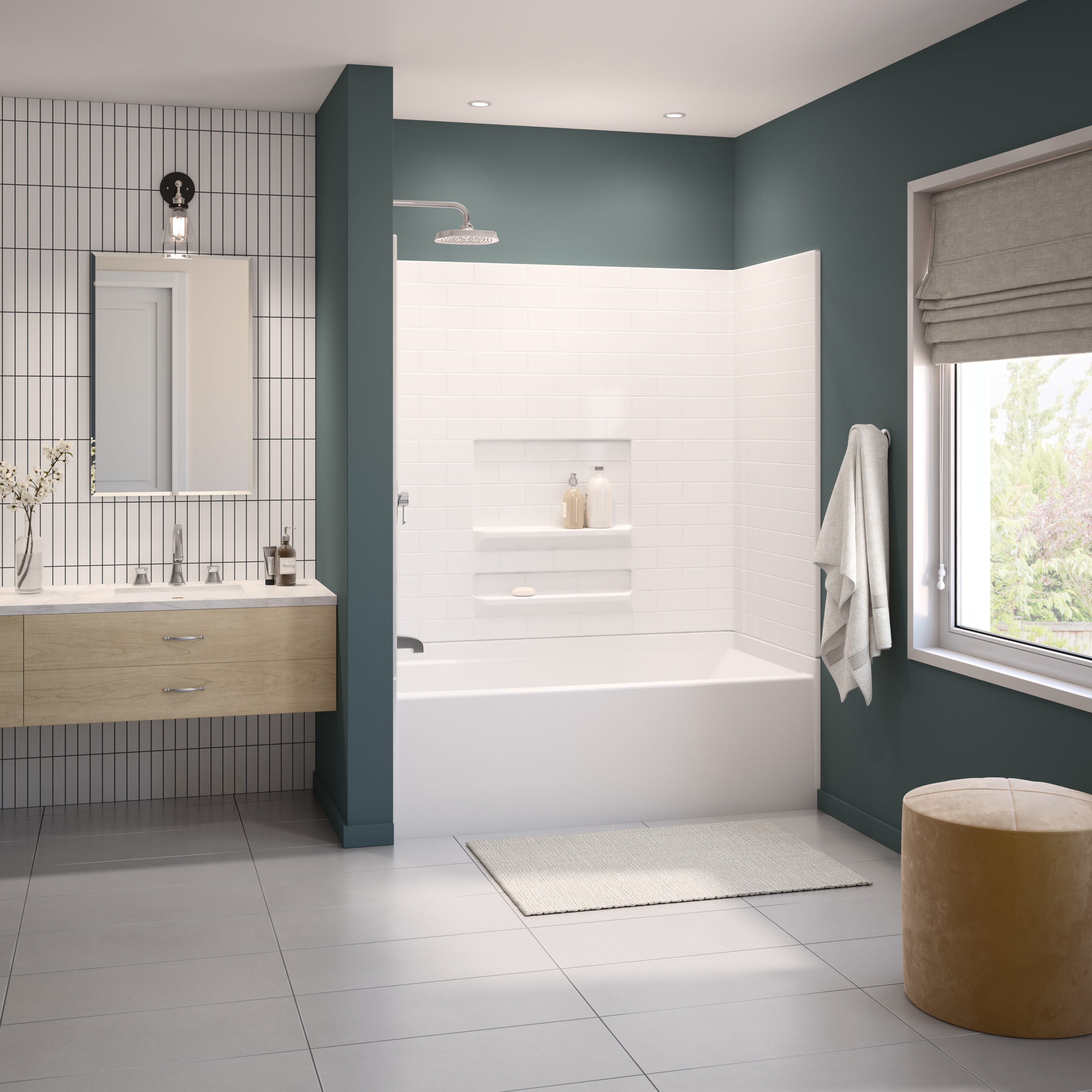 MAAX Vellamo 60-in L x 30-in W x 56.625-in H White 3-Piece Direct To Stud Bathtub Surround
