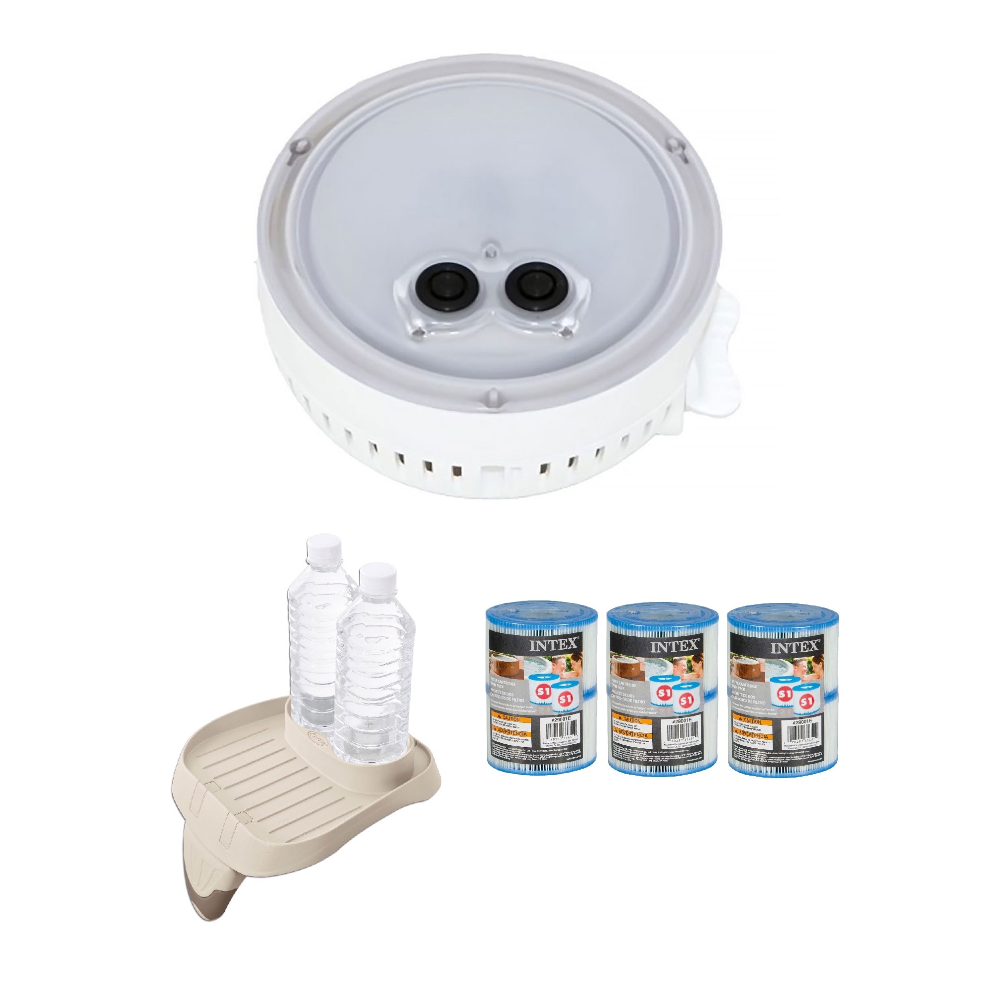 Intex 175593 Multi-Colored LED Spa Light and Cup Holder and Type S1 Pool Filters (3 Pack)