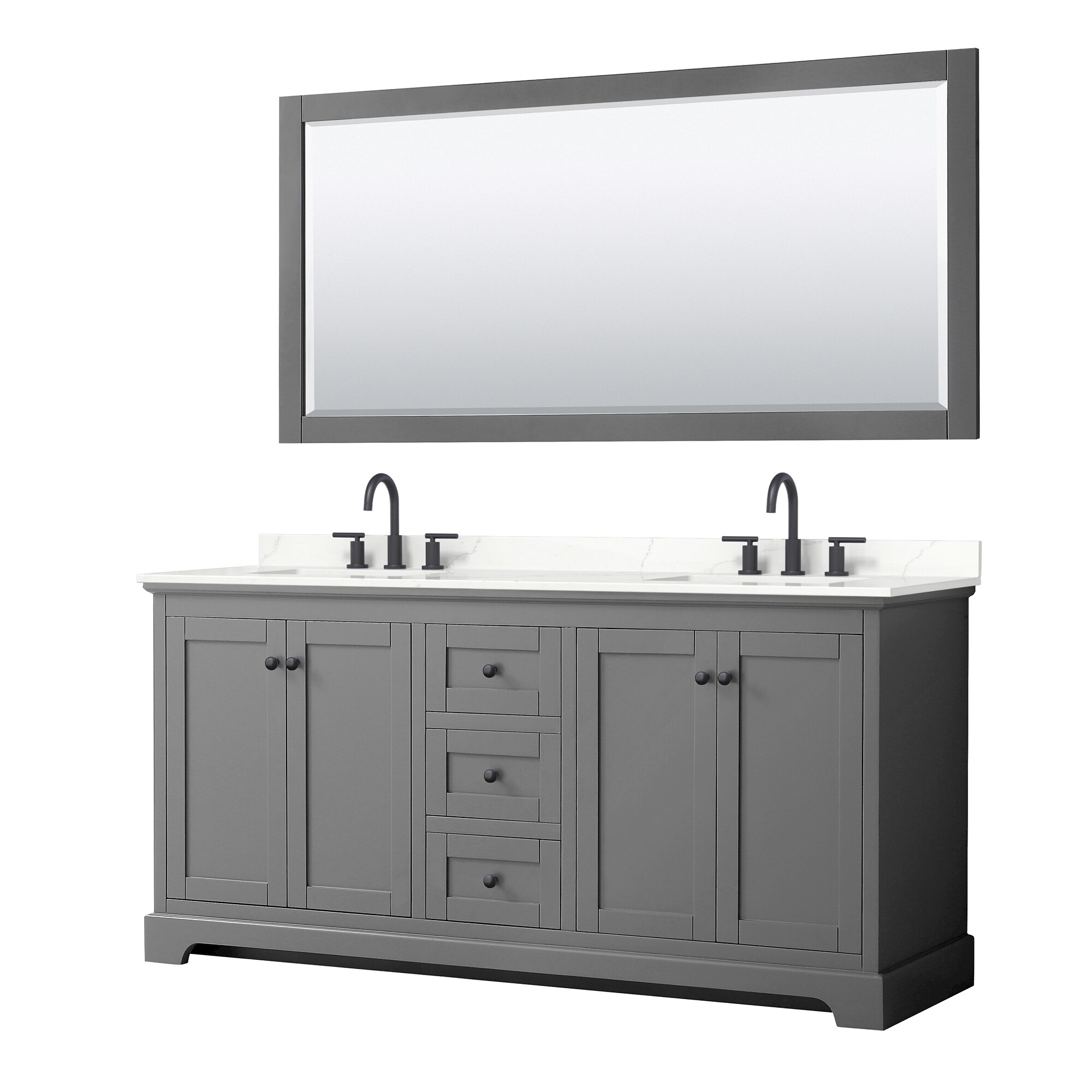 Wyndham Collection WCV232372DGBGTUS3M70 Avery 72-in Dark Gray Undermount Double Sink Bathroom Vanity with Giotto Quartz Top (Mirror Included)