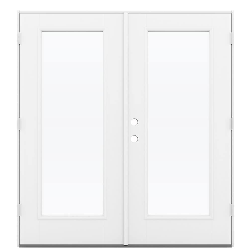 JELD-WEN LOWOLJW182200069 F-3500 60-in x 80-in x 4-9/16-in Jamb Low-E Clear glass , Primed Fiberglass Left-hand outswing French Double Patio Door