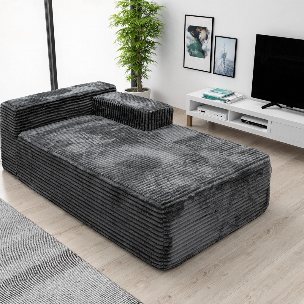 LOVMOR - Modular Sectional Sofa Corduroy Grey Couch with Chaise for Living Room Bedroom No Assem...