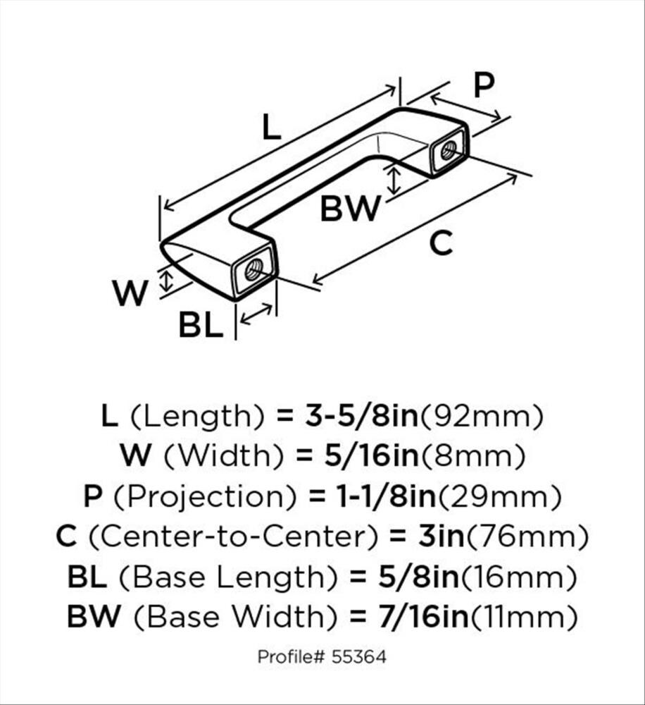 Amerock Edge Pull 3-in Center to Center Satin Nickel Rectangular