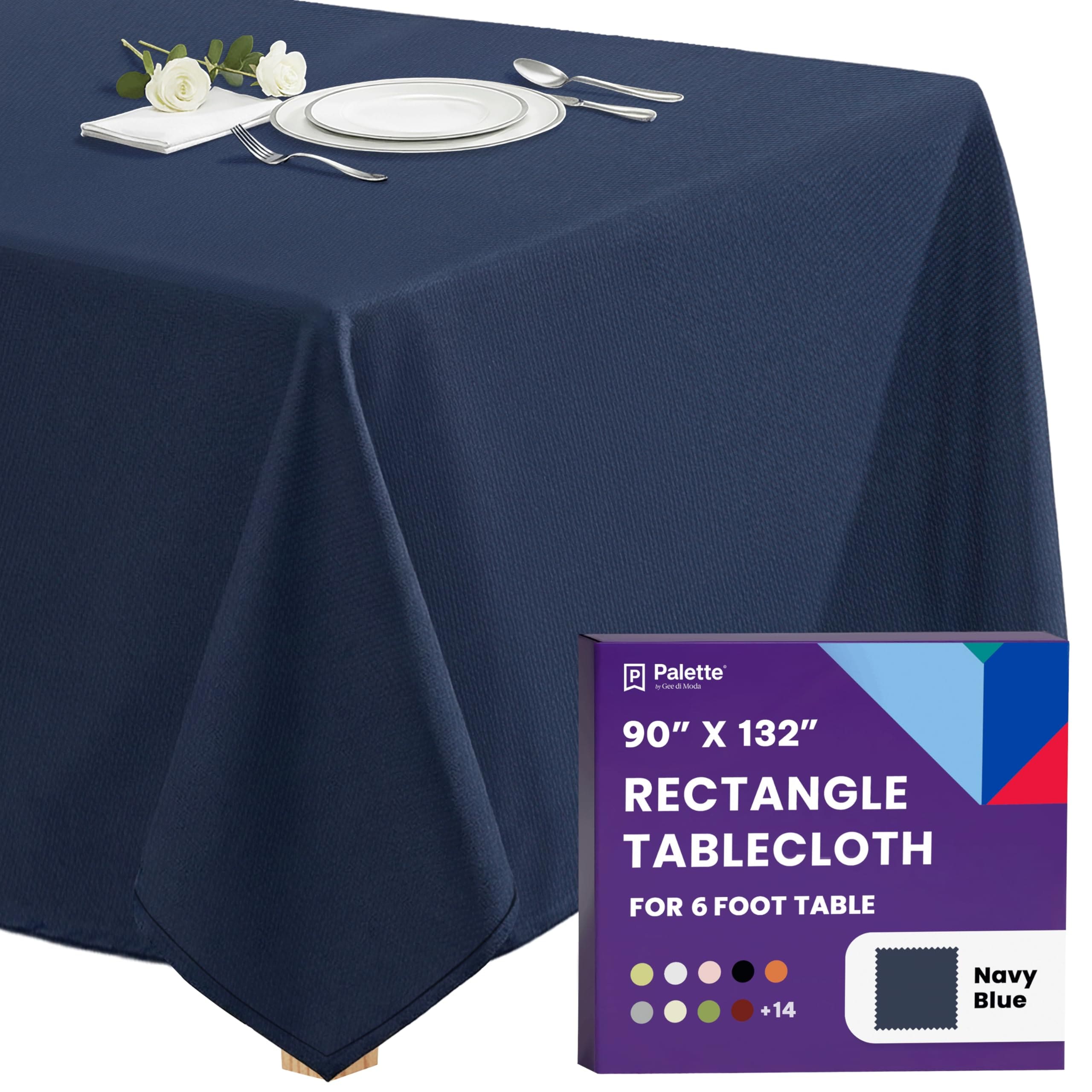 Gee Di Moda  Rectangle Tablecloth - 90 x 132 Inch Navy Blue Rectangle Table Cloth - Heavy Duty Washable Fabric - for Buffet Table Holiday Party Dinner Wedding and Baby Shower