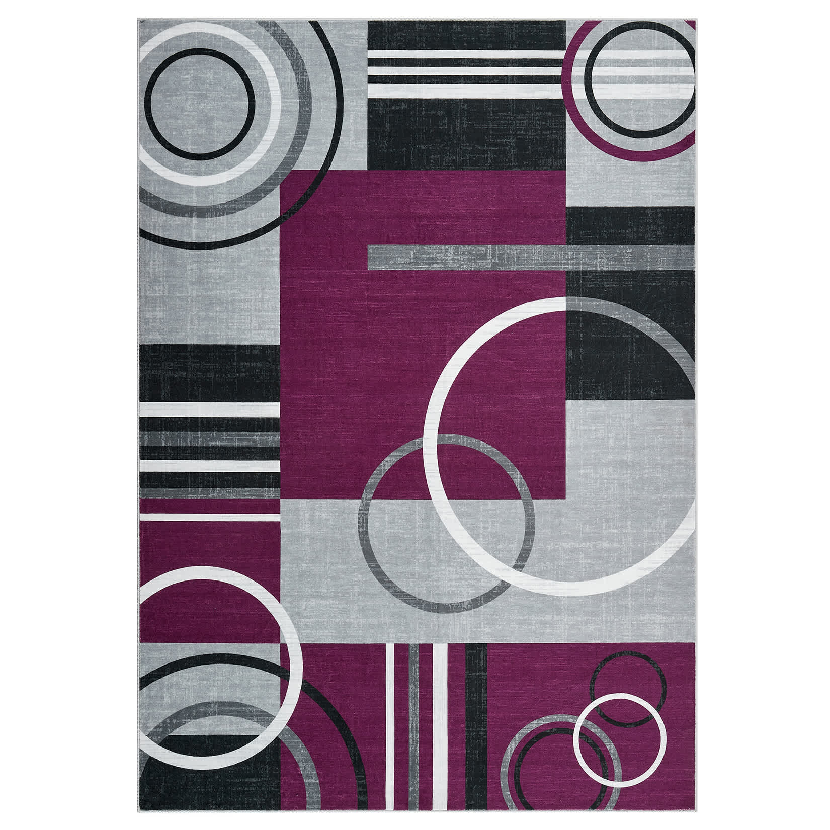 Qeetex LSN-PHO-15ND1RZB 10 x 13 ft Polyester Cashmere Purple Rectangular Hallway Bathroom Entryway Kitchen Office Foldable Geometric Printed Modern Washable Area Rug