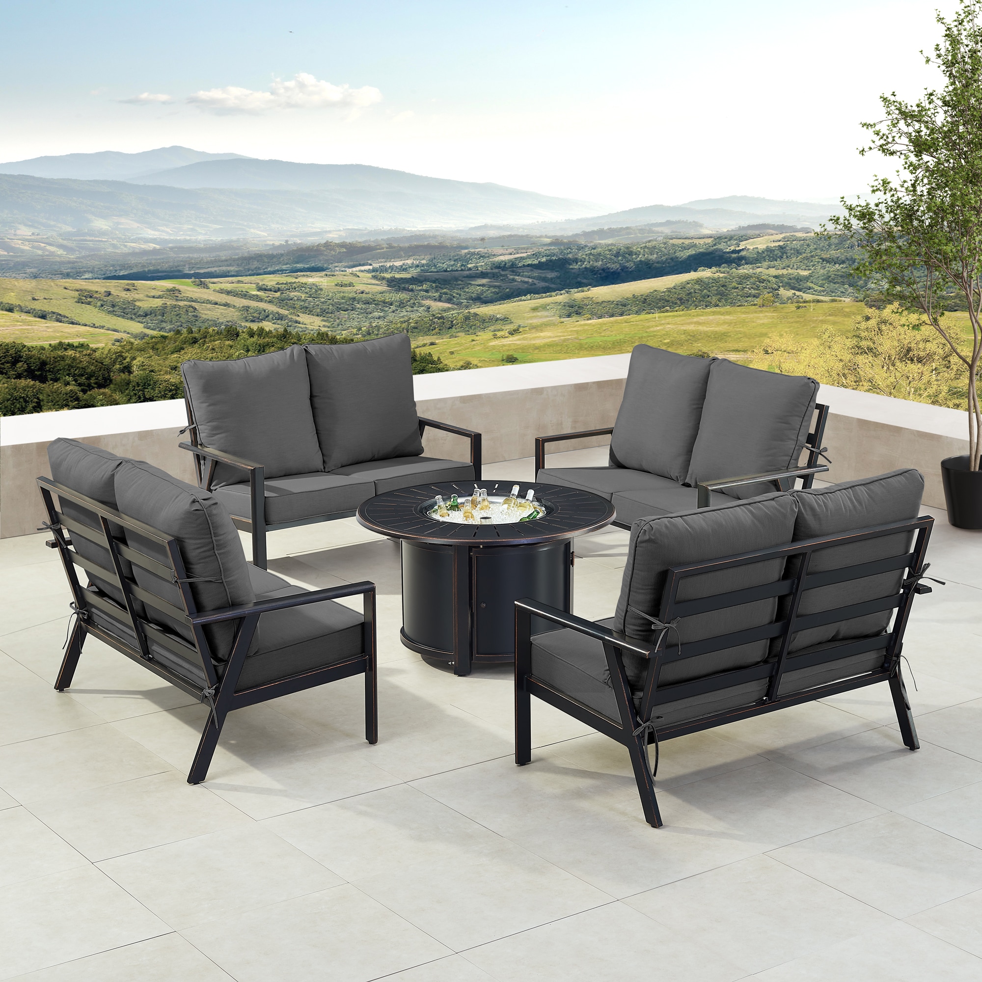 Oakland Living 24-Piece Patio Conversation Set with Black Cushions in ...