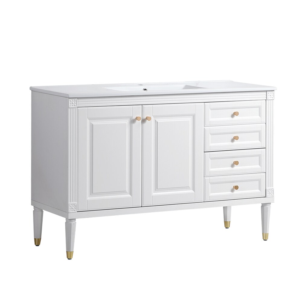 WELLFOR WA8448DH 48-in White Undermount Single Sink Bathroom Vanity with White Ceramic Top