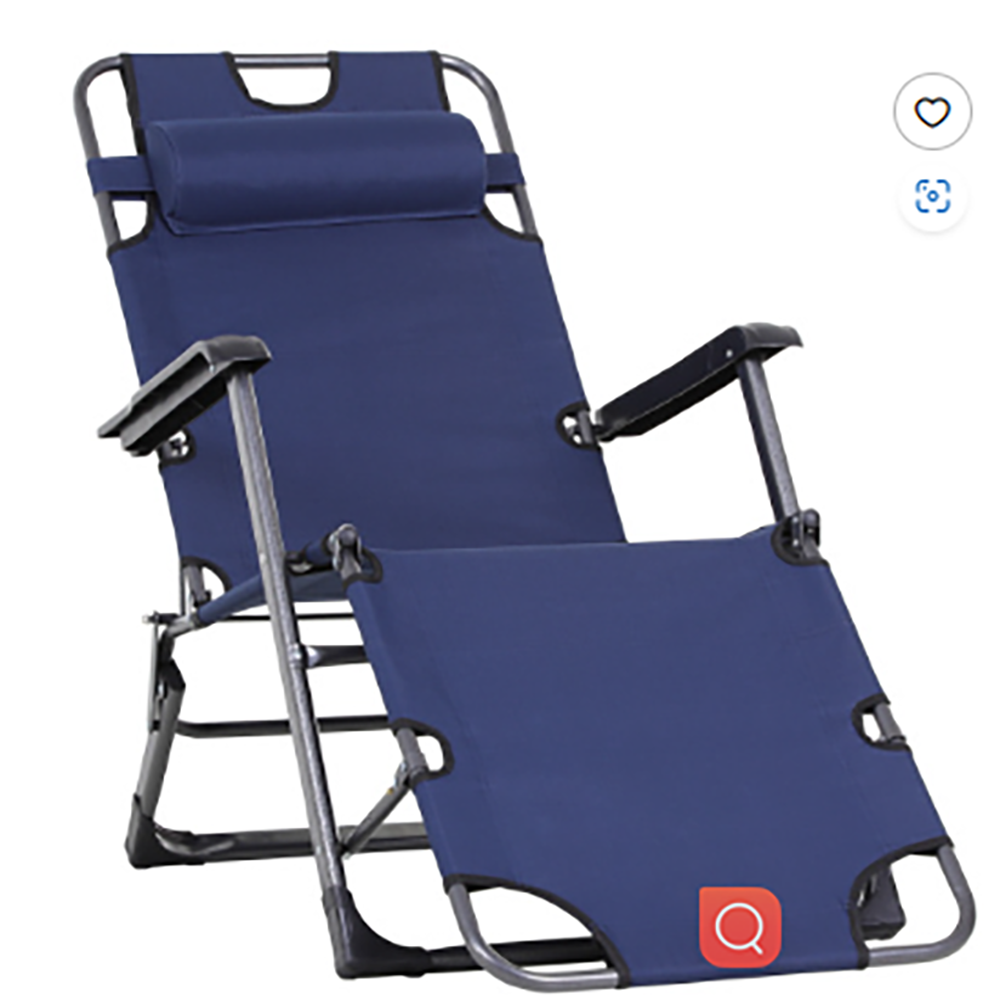 Sunrinx MG64-1-Q51HW Woven Black Metal Frame Stationary Chaise Lounge Chair with Blue Mesh Seat