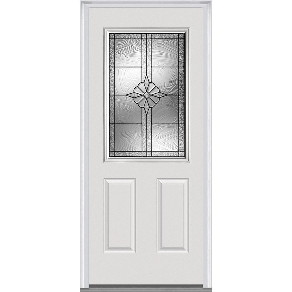 MMI DOOR Z021537L 36-in x 80-in Fiberglass Half Lite Left-Hand Inswing Primed Front Door with Brickmould Insulating Core ENERGY STAR Northern Zone ENERGY STAR North/Central Zone ENERGY STAR South/Central Zone ENERGY STAR Southern Zone