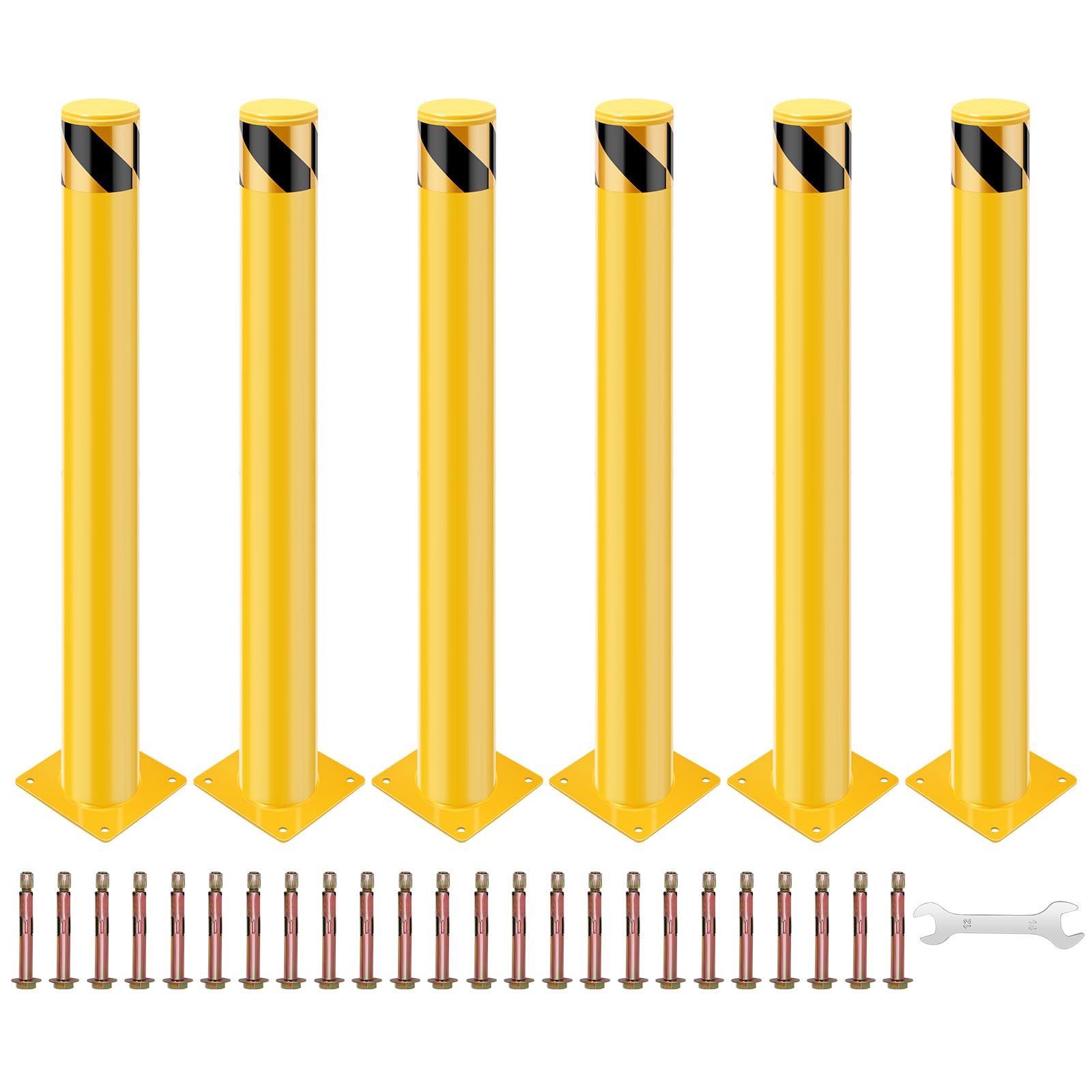 Garvee Removable Yellow Steel Safety Barrier Bollard 6 Pack 48 Inch Height x 4.5 Inch Diameter for Industrial Driveway Garage and Restricted Zone Access Control