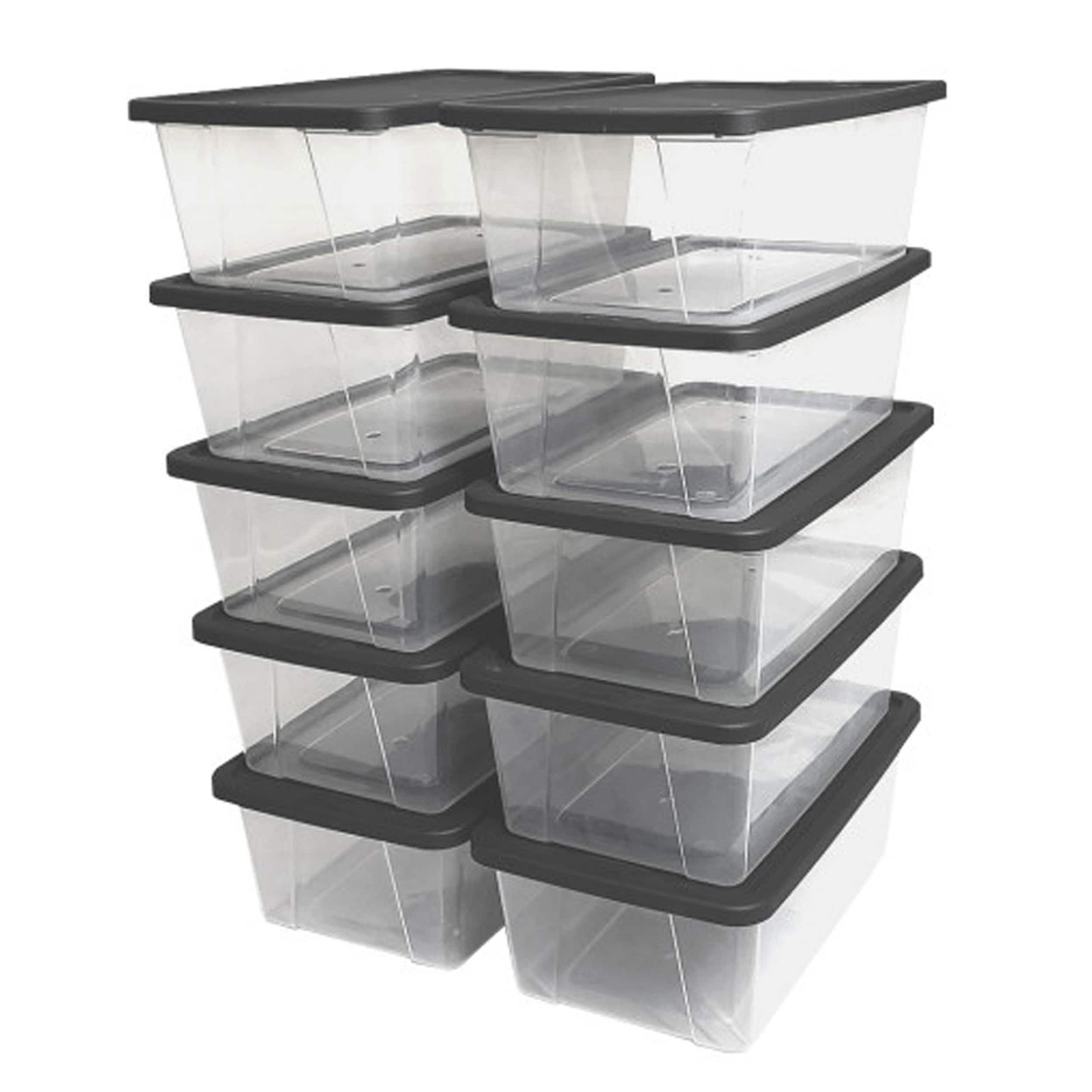 Homz Products 252644 10 -Pack Medium 1.5 -Gallons ( 6 -Quarts ) Gray - 6 QT Stackable Tote with Standard Snap Lid