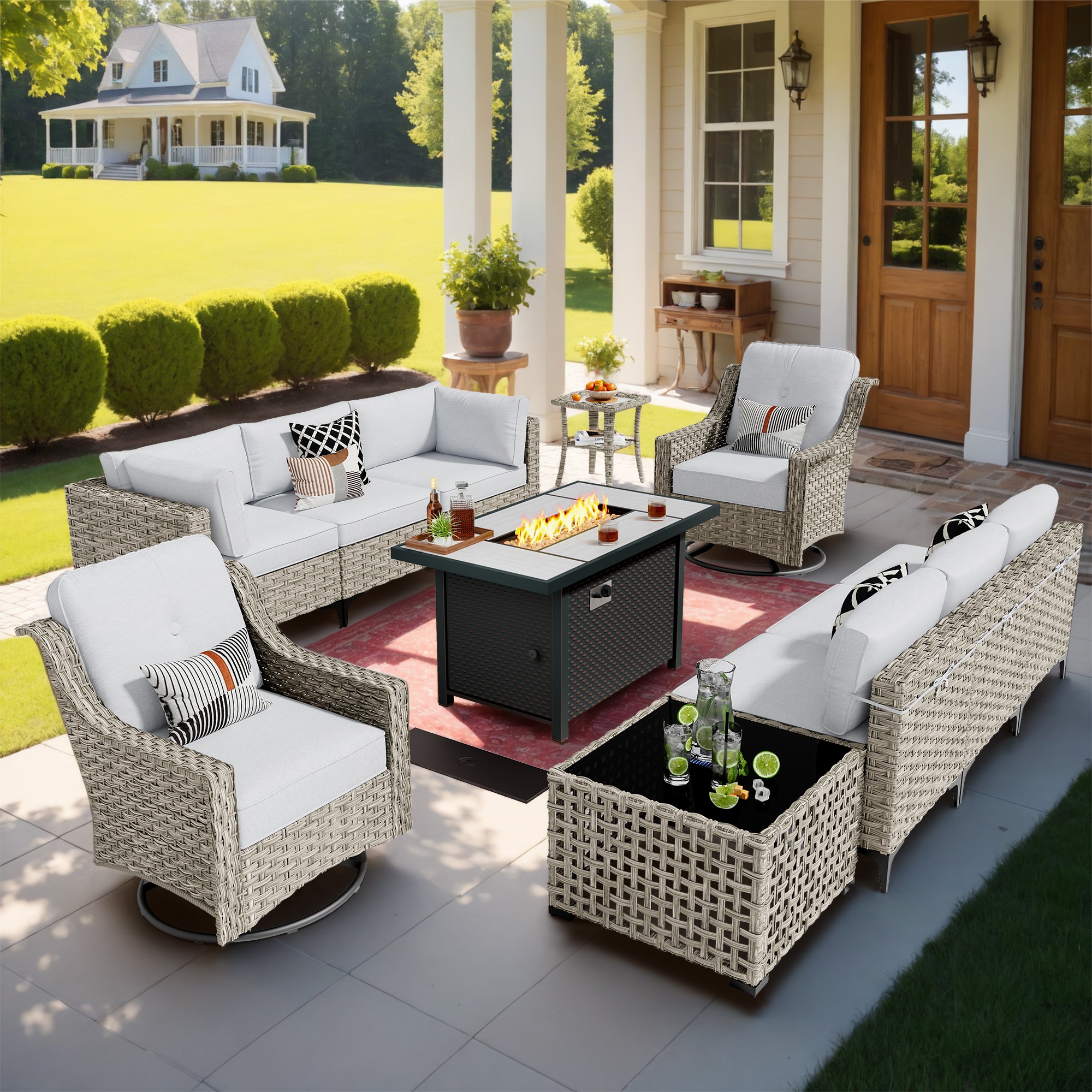 Caodoc L5-CFP03-YZSKT411-1 SKT Rattan Outdoor Sectional with Light gray Cushions and Rattan Frame