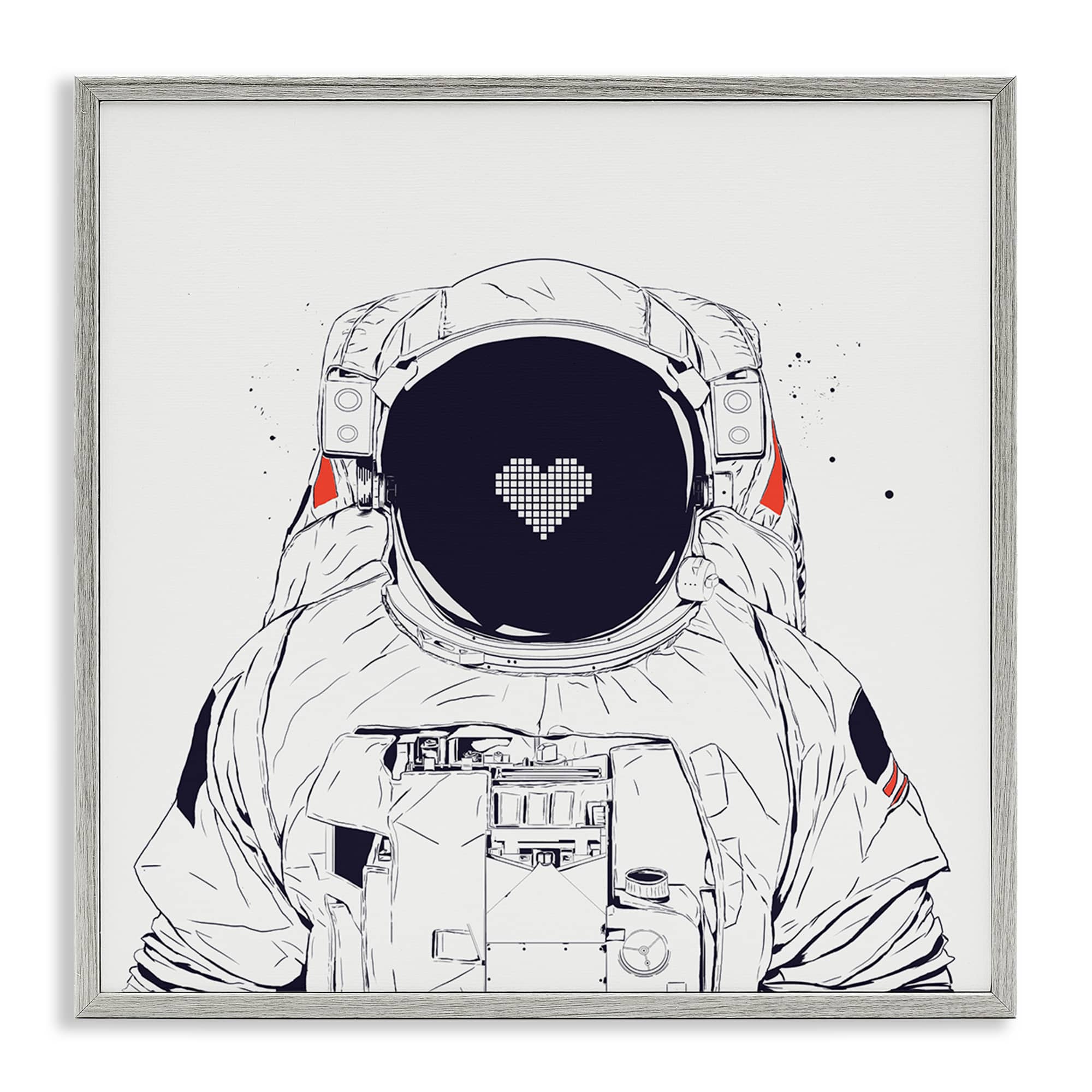 Stupell Industries BS-798-GFF-17X17 Minimal Astronaut with Heart Gray Framed Giclee Art By Balazs Solti 17 x 17