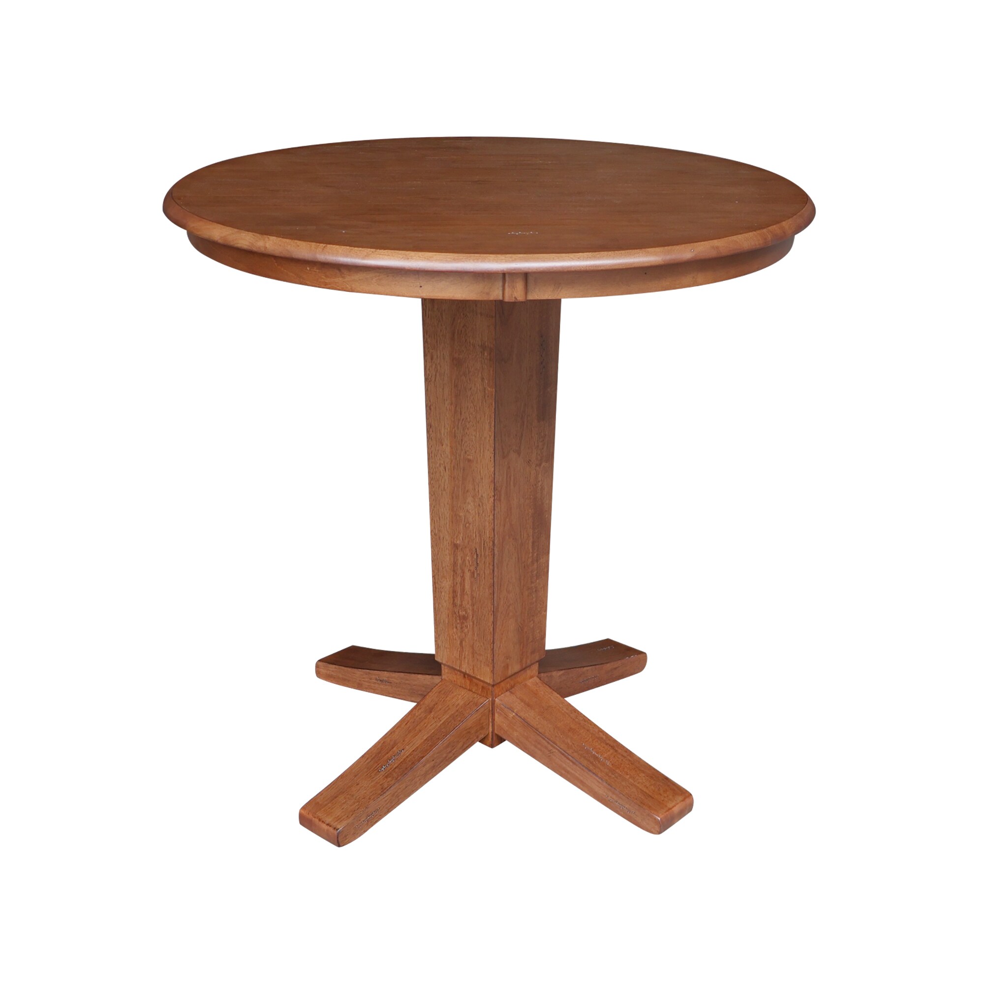 International Concepts K42-36RT-23B-36 Distressed Oak Round Traditional Counter Table, Wood with Distressed Oak Wood Pedestal Base 36-in L x 35.9-in H