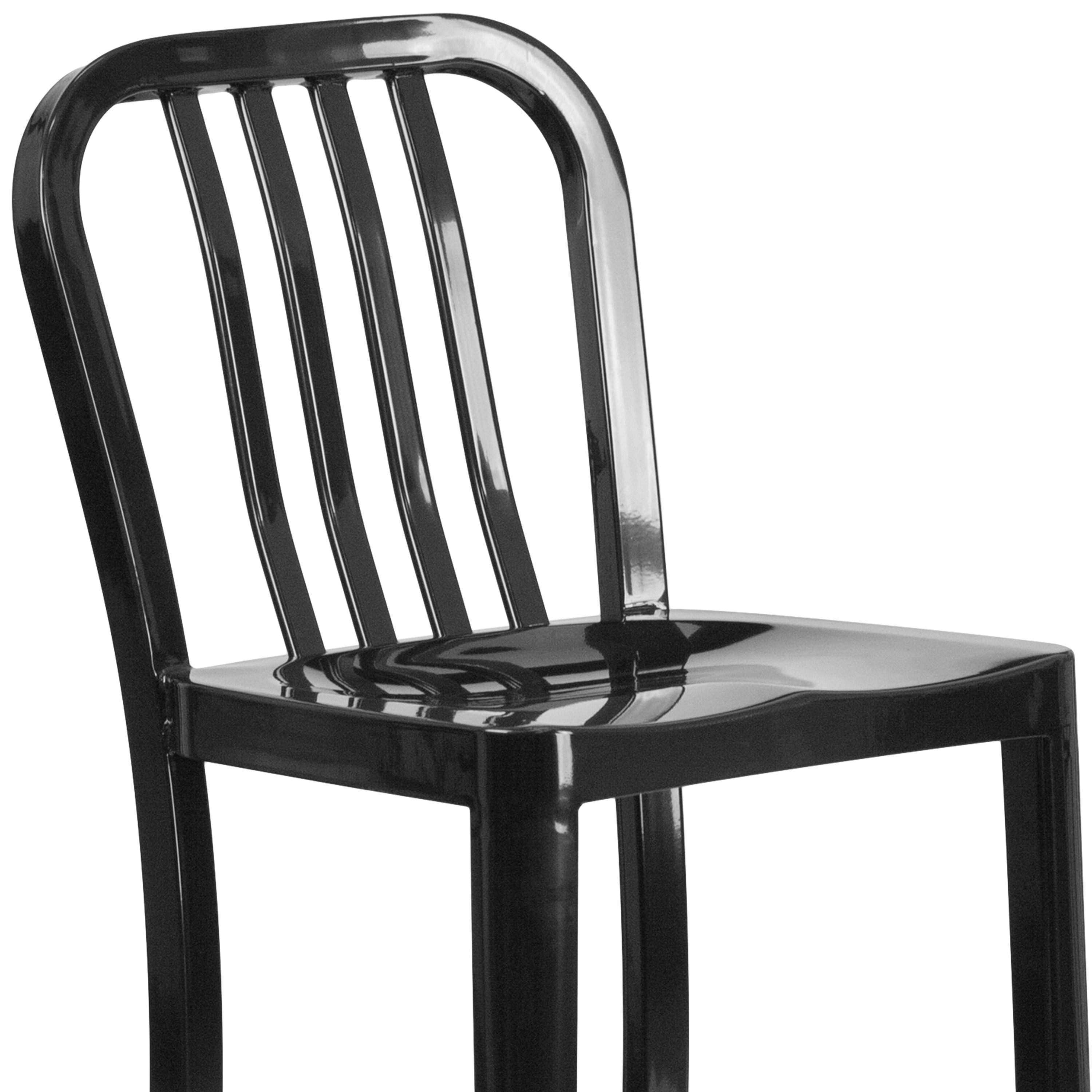 Black Metal 30" Indoor-Outdoor Slat Back Barstool
