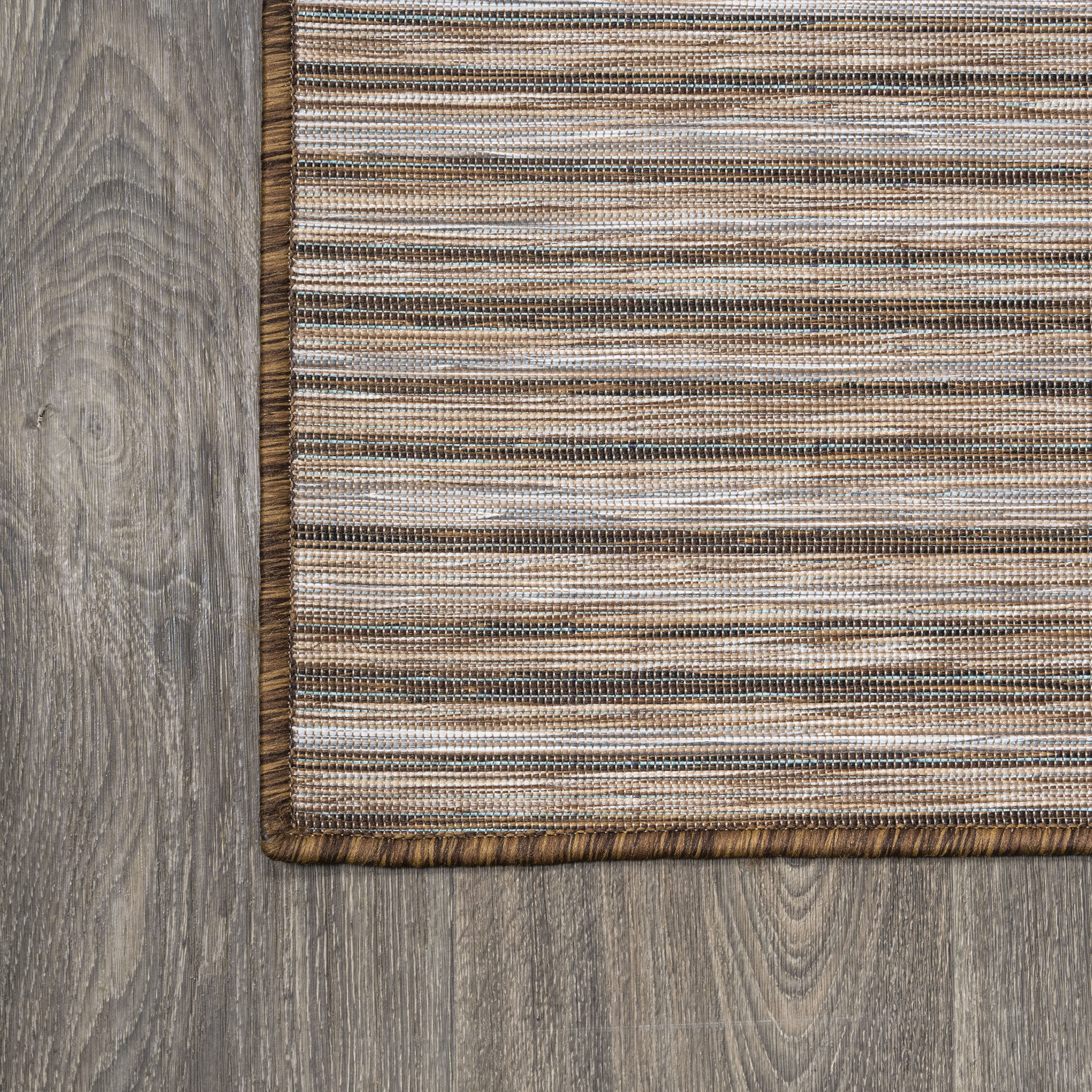 Heathered Natural Brown Stripe 6' Round Synthetic Area Rug