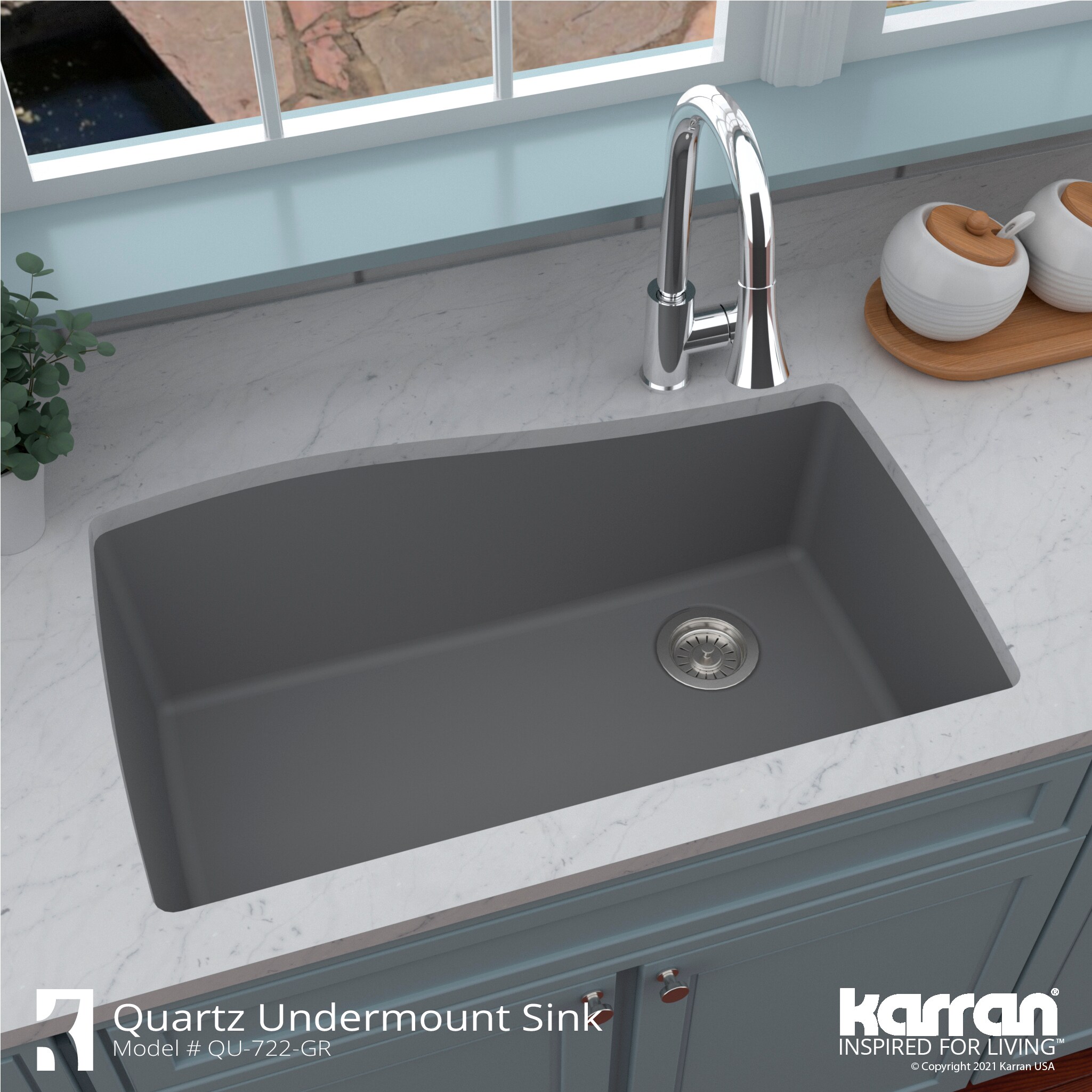 Gray Quartz Composite Single Bowl Undermount Kitchen Sink