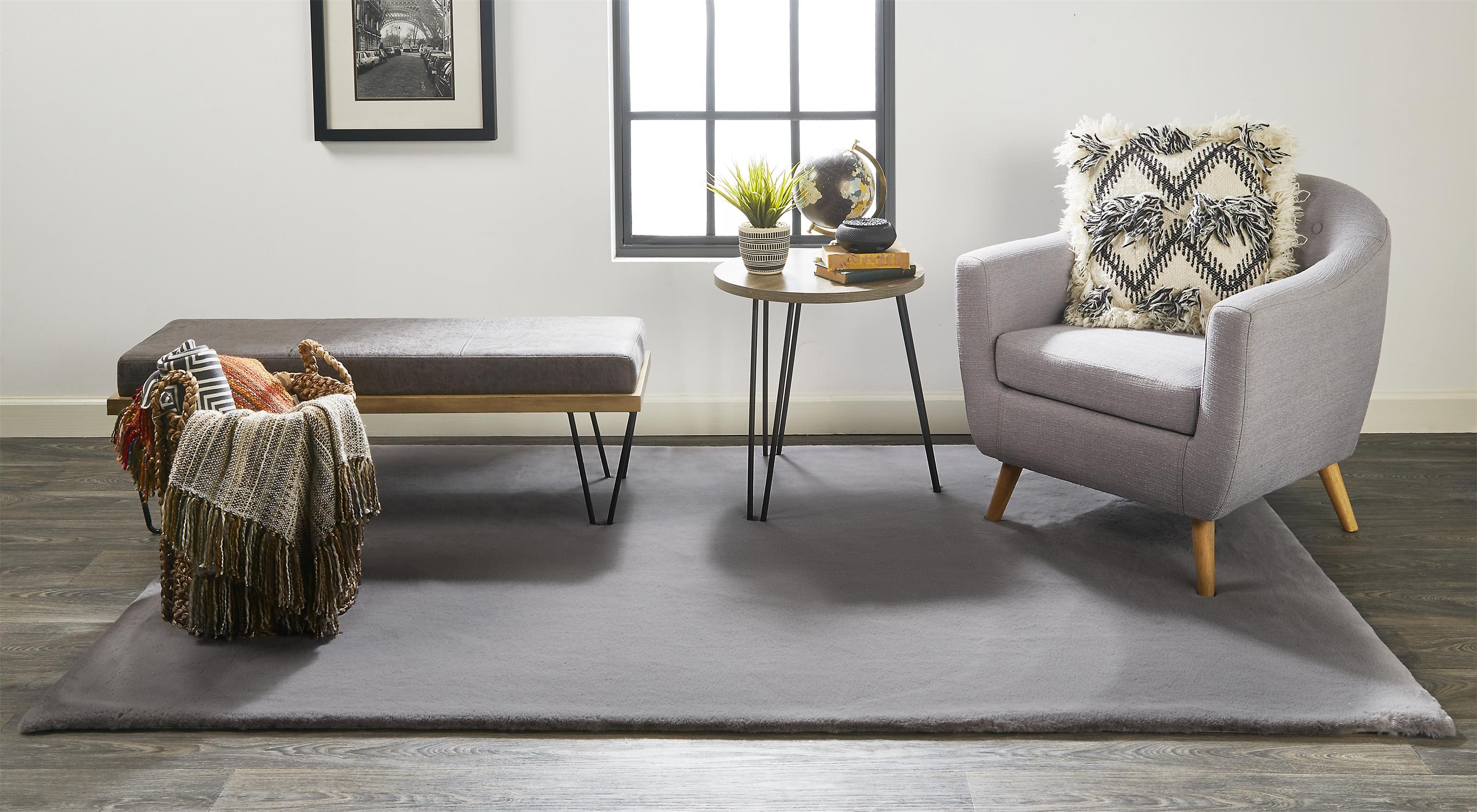 Room Envy LXVR4506LGY000S66 Len 5 x 6 (ft) Loomed Polyester Warm Dark Gray Half-round Indoor Solid Global Area rug