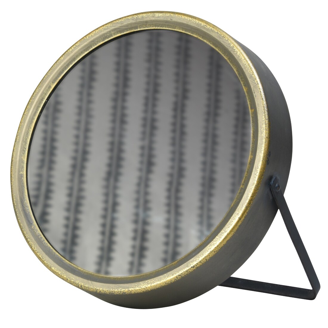 HomeRoots 4000384111 Gray and Gold Tabletop Round Vanity Mirror