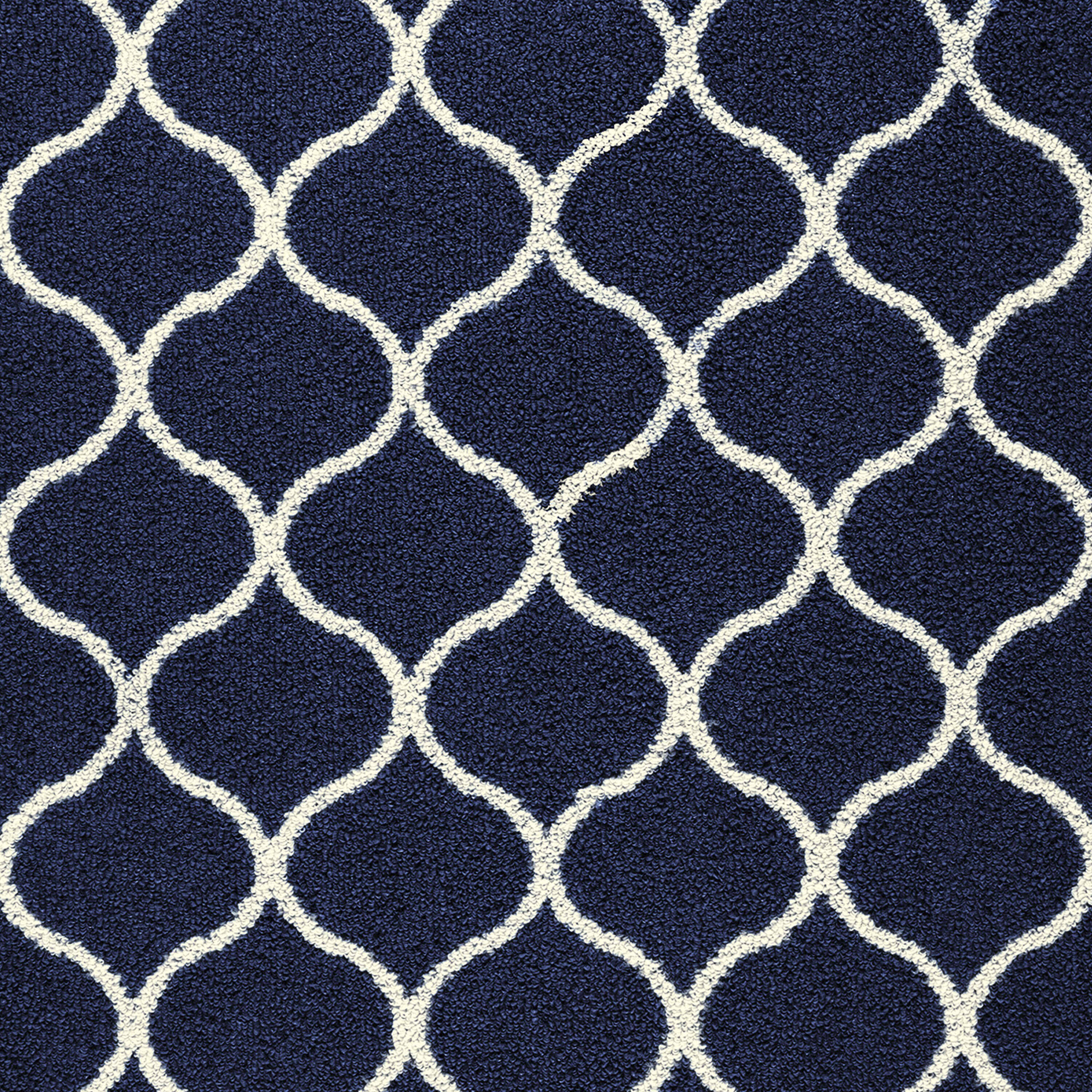 Navy Blue and White Tufted Geometric Indoor Rug