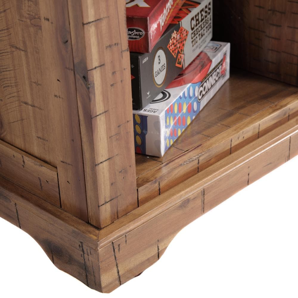 Distressed Toffee Brown Acacia Hall Bench with Storage and Microfiber Seat
