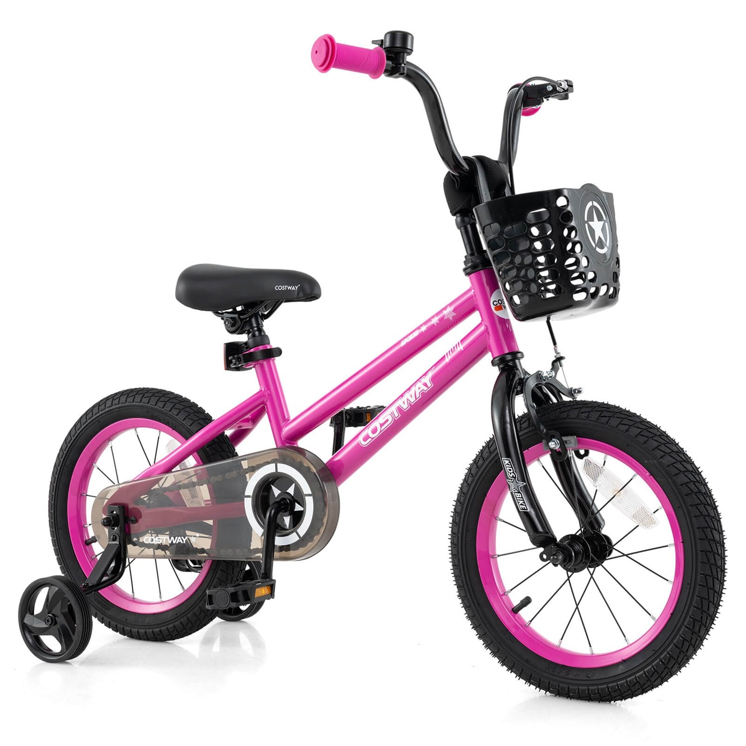 Costway  14 inches Kid's Bike with Training Wheels Adjustable Handlebar and Seat Handbrake Pink