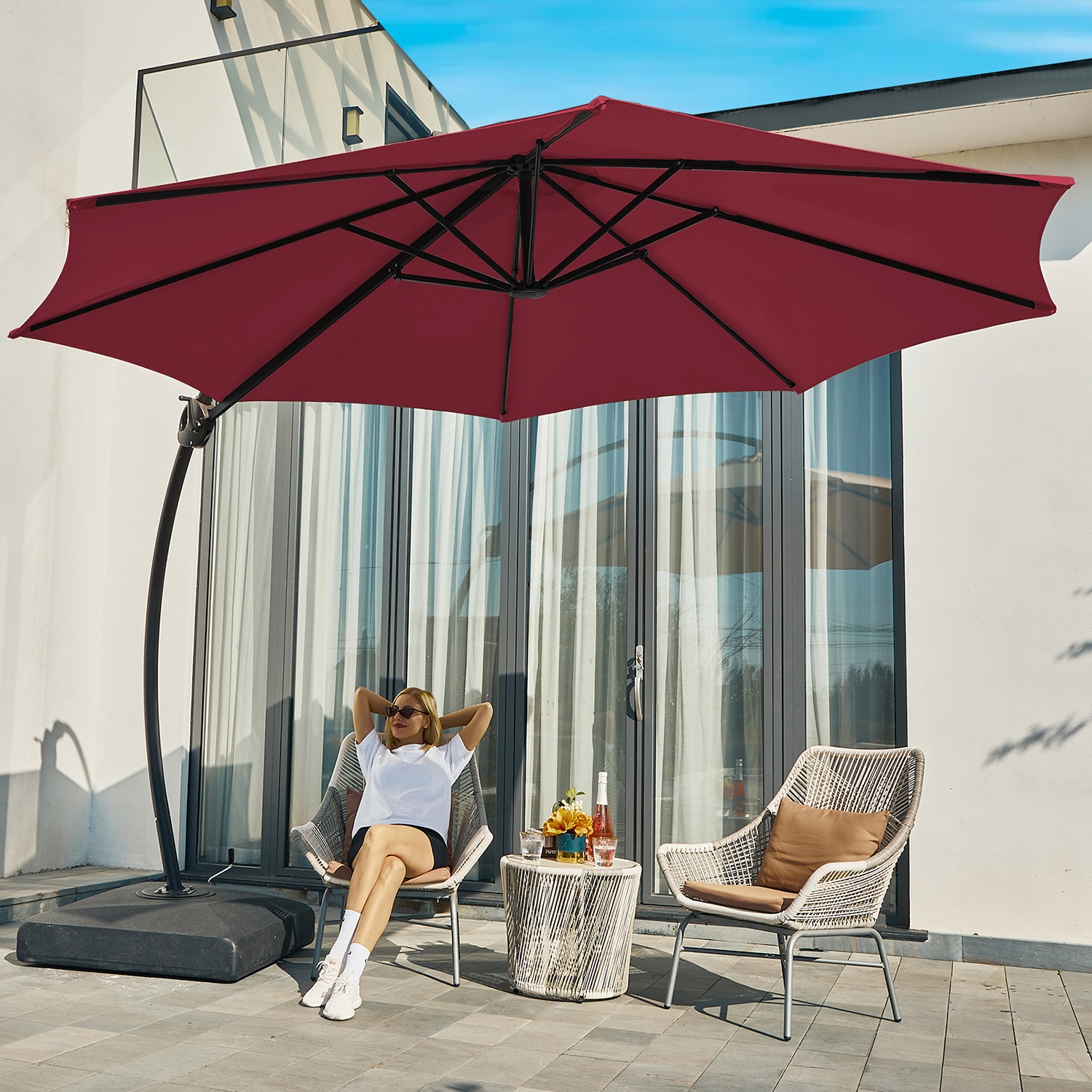 suspensie onderschrift tong JEAREY 12-ft Solid Color Crank Cantilever Patio Umbrella with Base in the  Patio Umbrellas department at Lowes.com