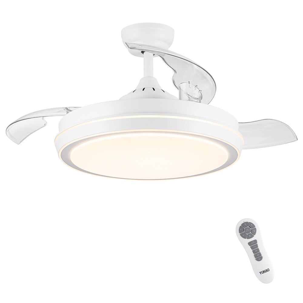 Sunrinx MG40-28-FL YUHAO 42-Inches White with transparent Blades Color-Changing Integrated LED Fixture Indoor/Outdoor Downrod mount Standard Ceiling Fan With Light and Remote ( 3 -Blade)