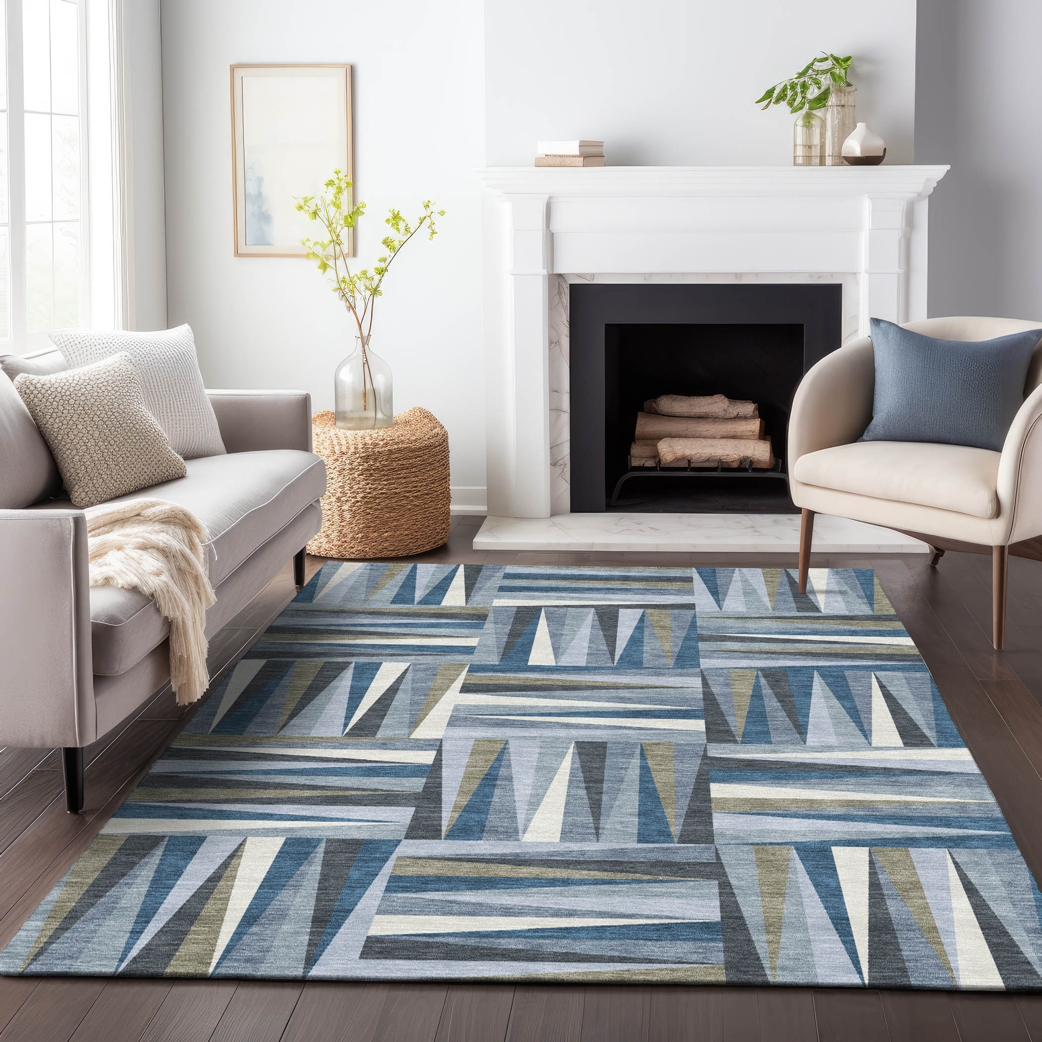 Addison Rugs ACN1012DN8X10 Chantille ACN1012DN 8 x 10 (ft) Polyester Denim Rectangular Indoor/Outdoor Geometric Machine washable Area rug