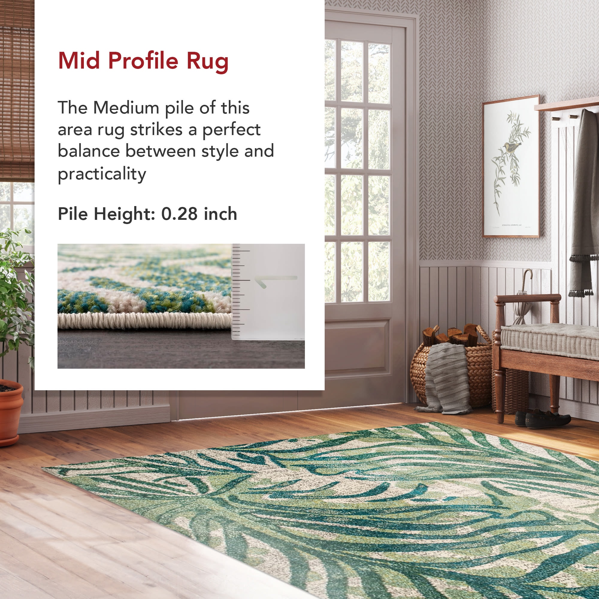Green Floral Synthetic Easy Care Area Rug, 3' x 5'