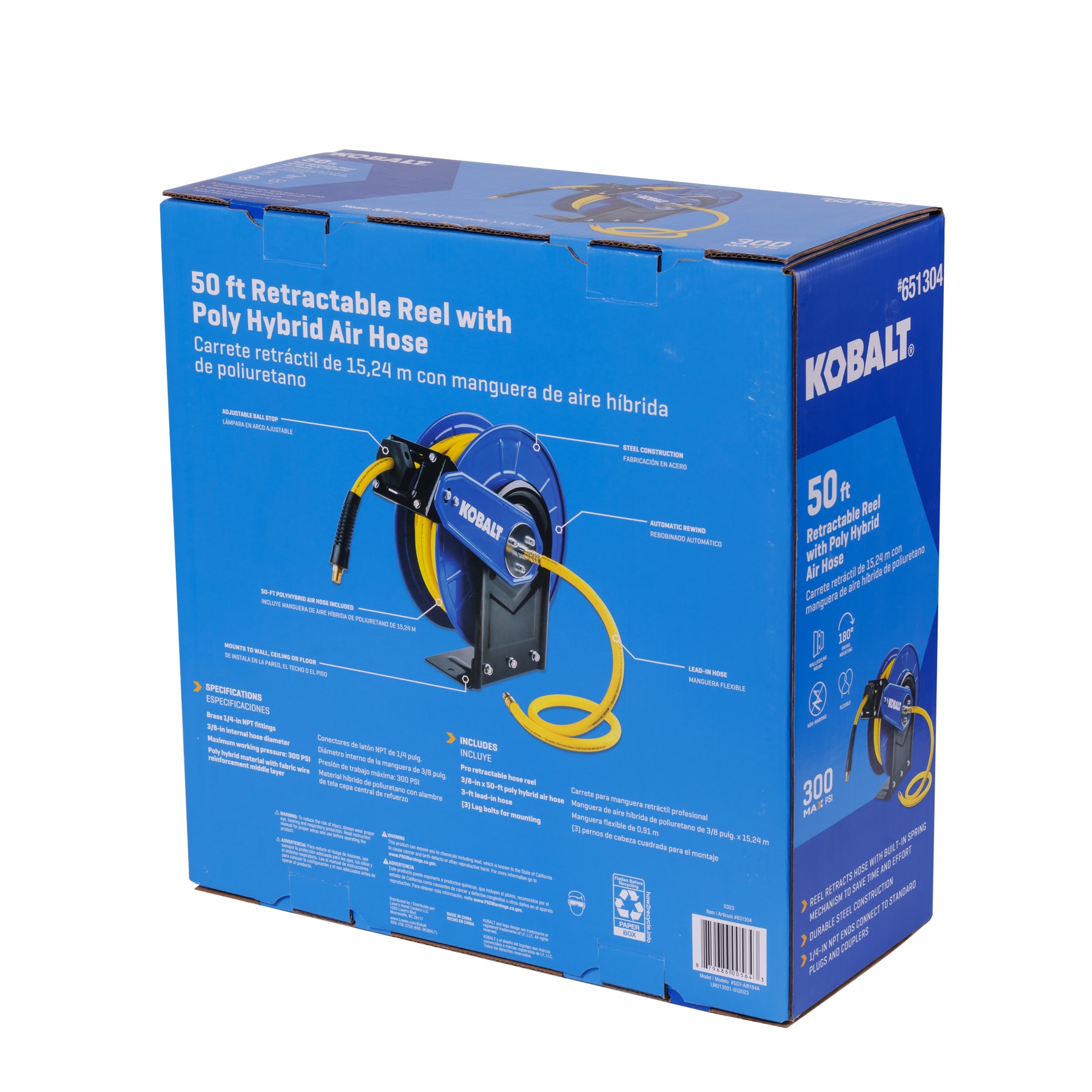 Kobalt Kobalt Retractable Hose Reel with 3/8-in x 50-ft Hybrid Hose in the Air  Compressor Hoses department at