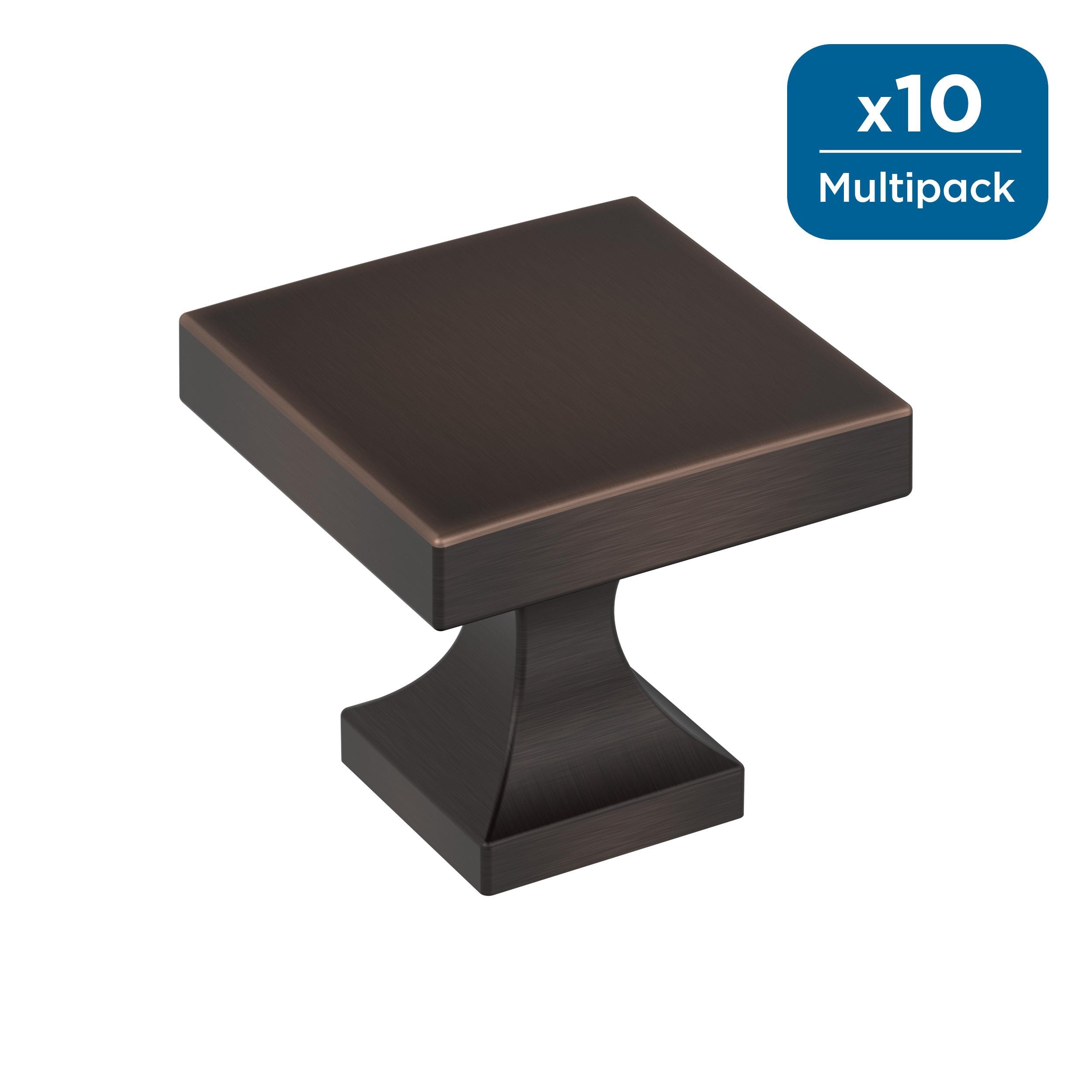 Amerock 10BX37024ORB Pedestal 1-1/16-in Oil Rubbed Bronze Square Modern Cabinet Knob 10 -Pack