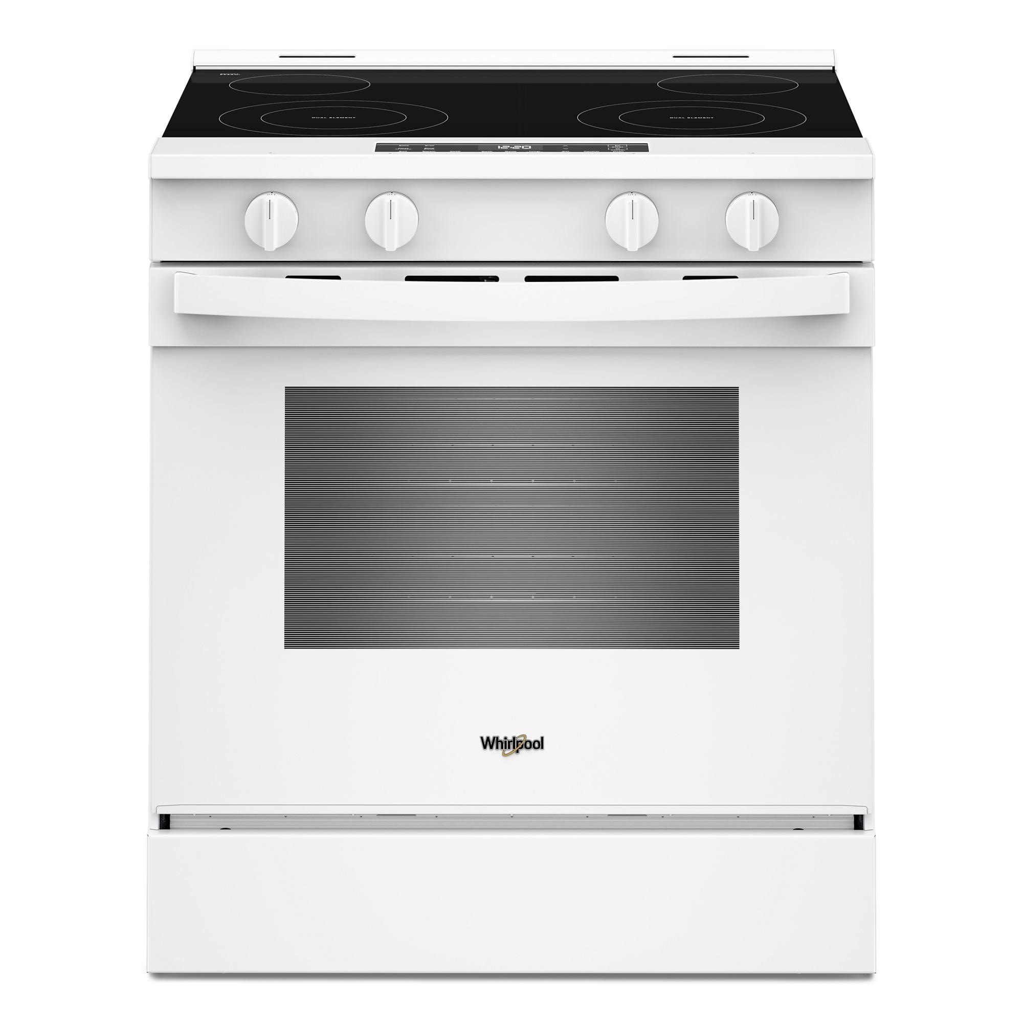 Whirlpool WSES3130SW 30-in Glass Top 4 burners 5.3-cu ft Air Fry Slide-In Electric Range ( White )